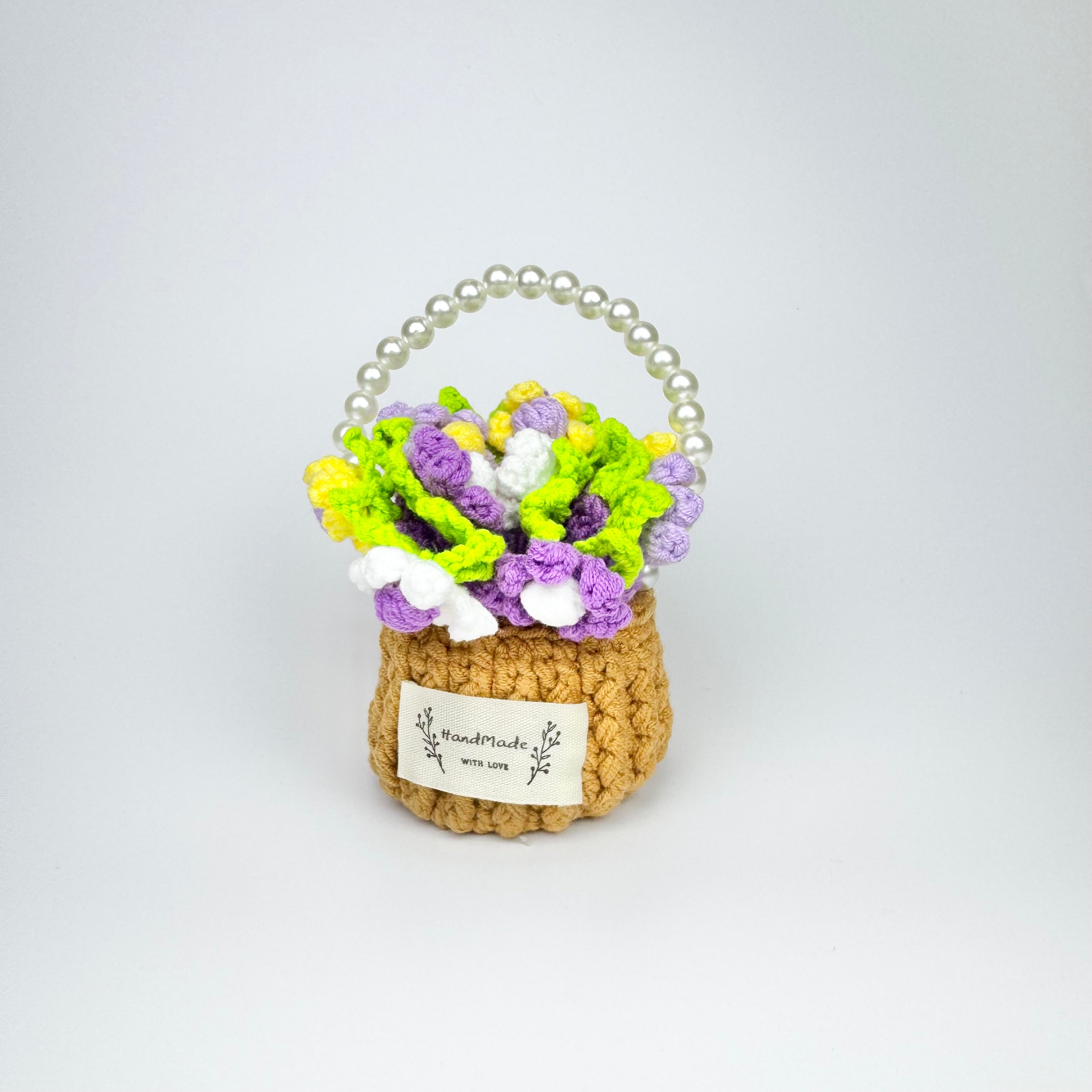 “Purple - Yellow Posy” Handmade Crochet Flower Coaster with Basket Set - Artistic Home Decor