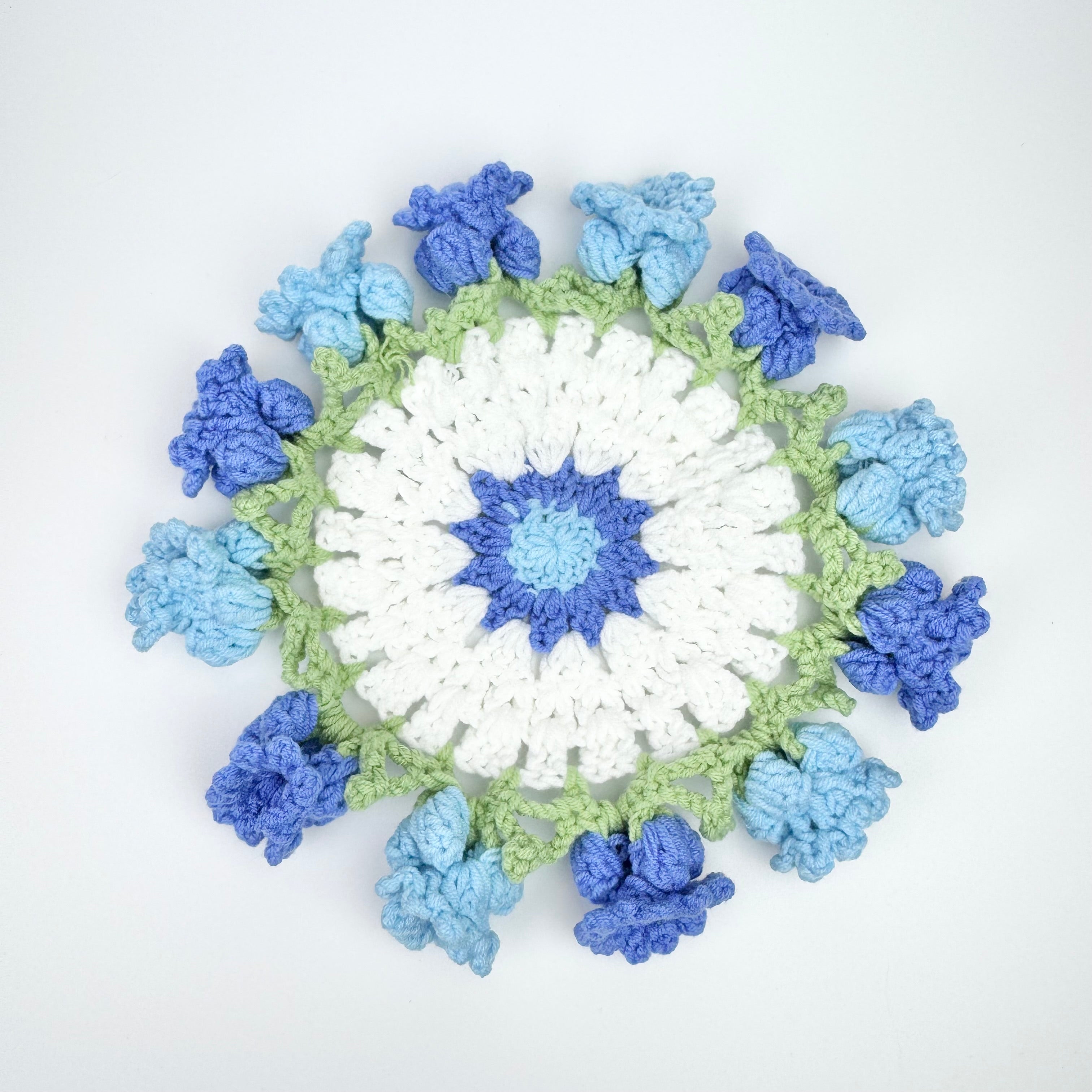 “Bluebell” Handmade Crochet Flower Coaster with Basket Set - Artistic Home Decor