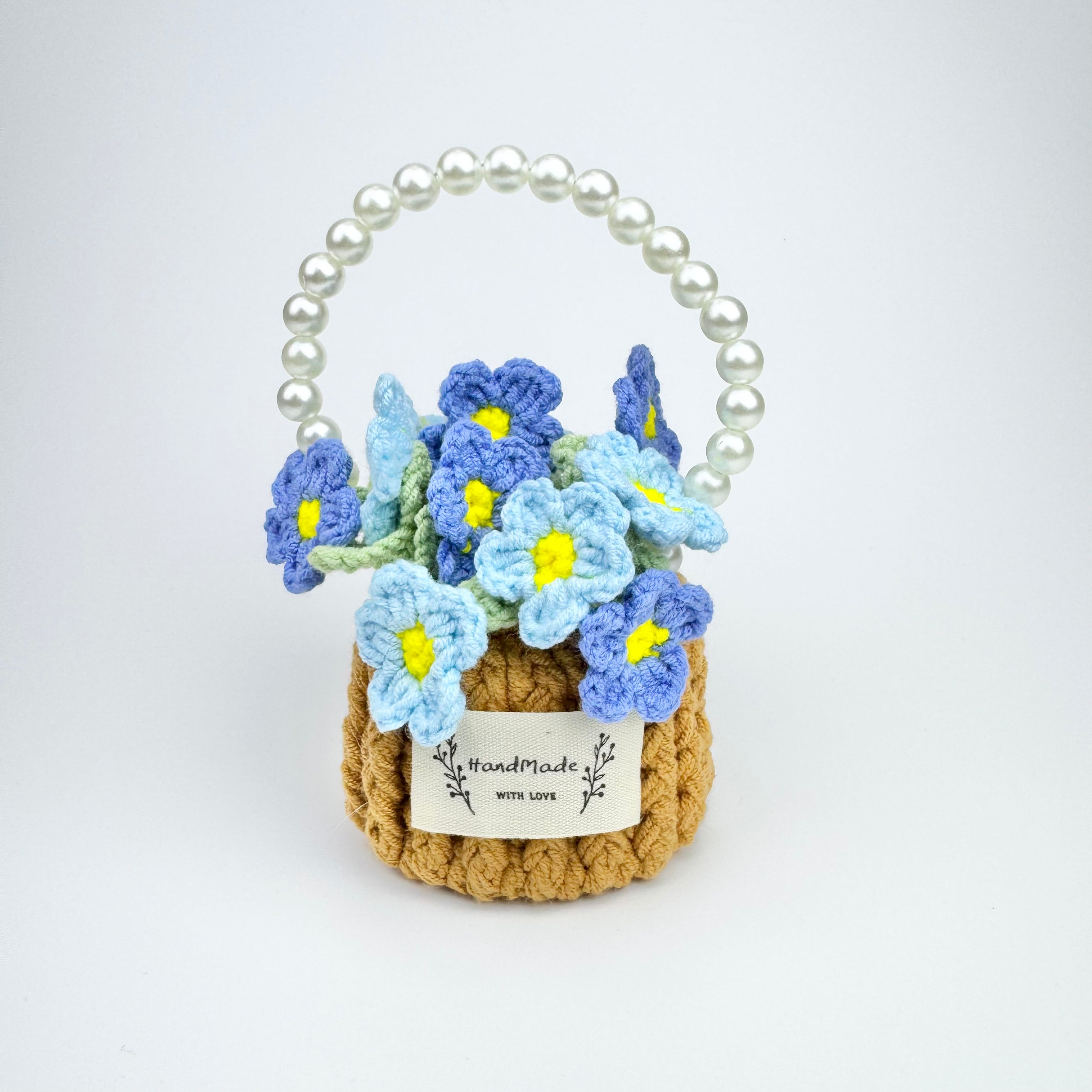 “Forget Me Not” Handmade Crochet Flower Coaster with Basket Set - Artistic Home Decor
