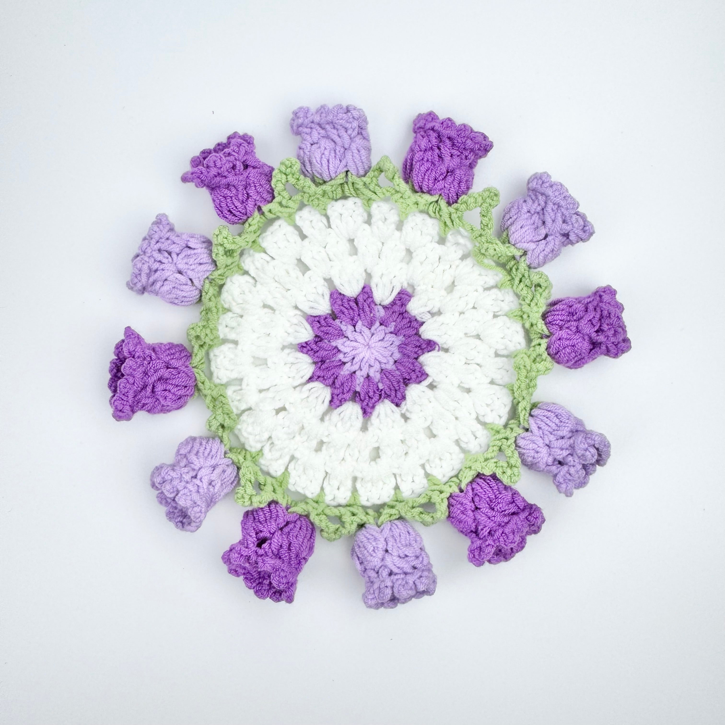 “Violet” Handmade Crochet Flower Coaster & Basket Set - Artistic Home Decor