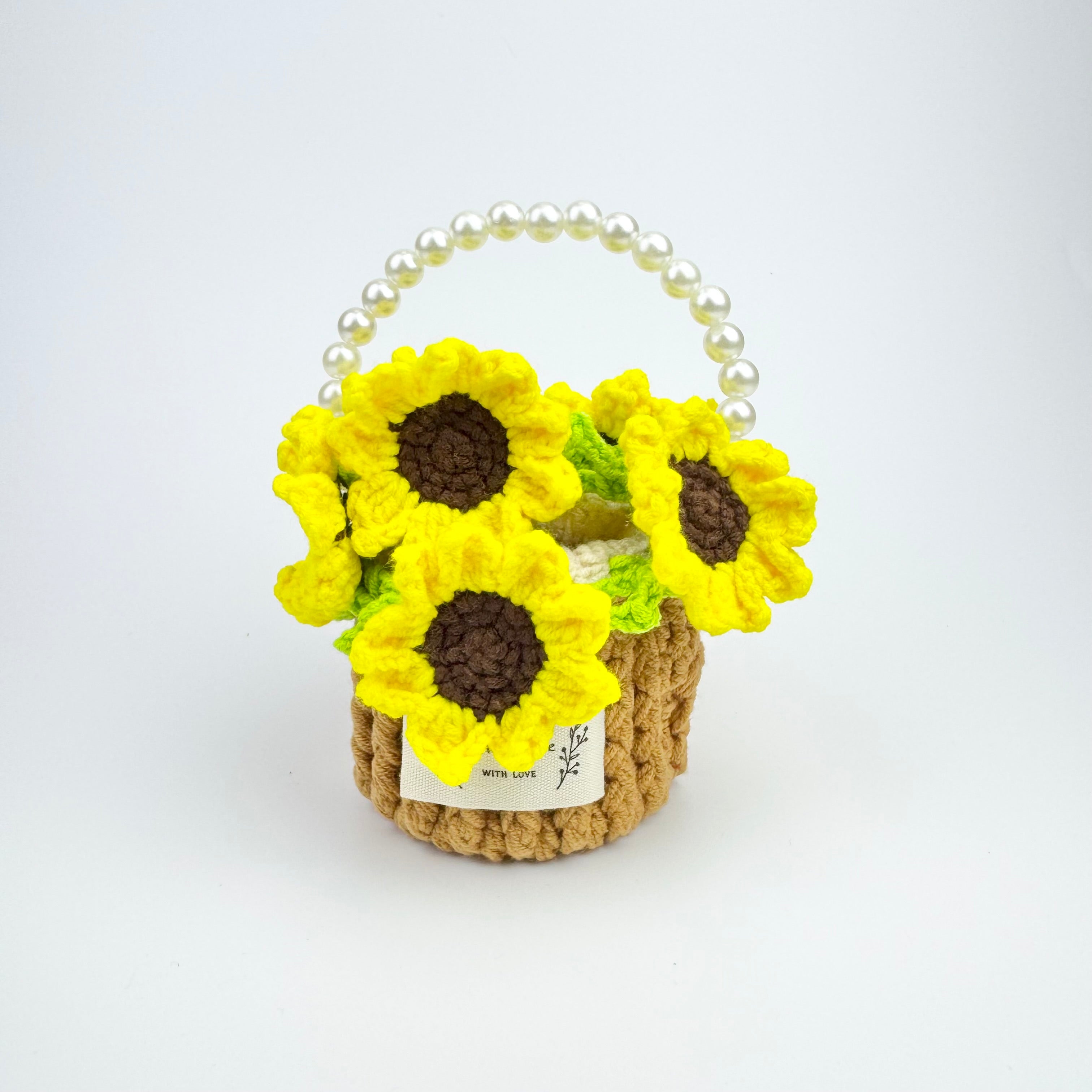 “Sunflower” Handmade Crochet Flower Coaster with Basket Set - Artistic Home Decor