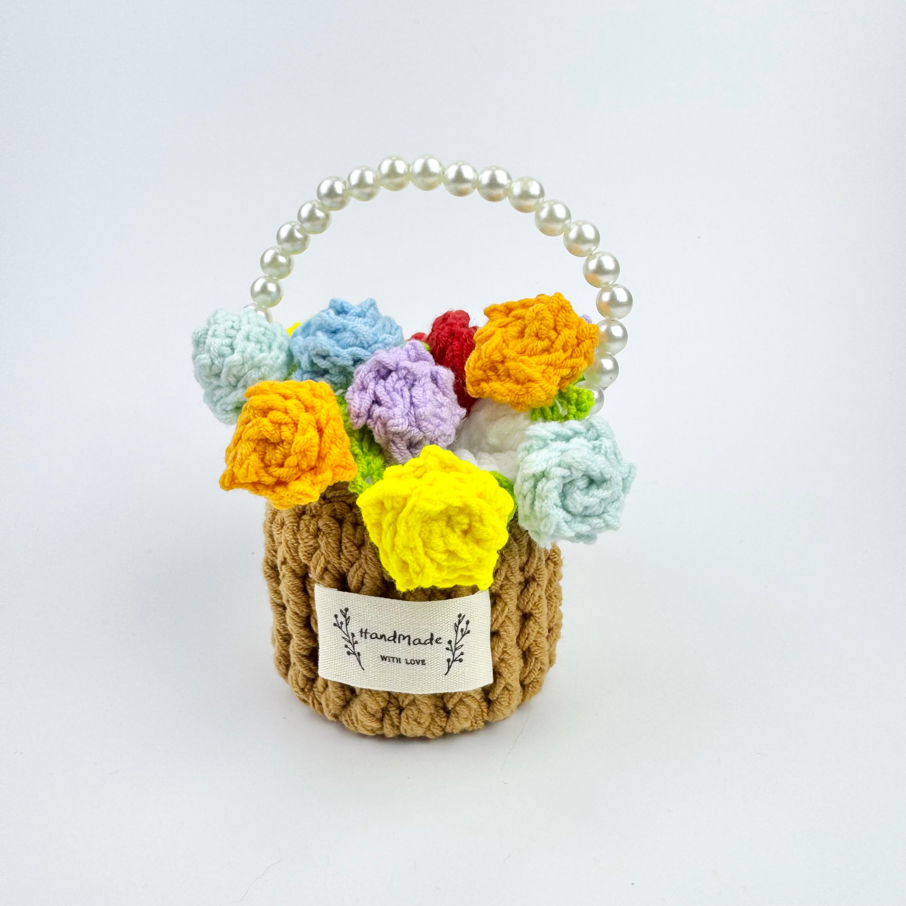 “Multicolor Rose” Handmade Crochet Flower Coaster with Basket Set - Artistic Home Decor