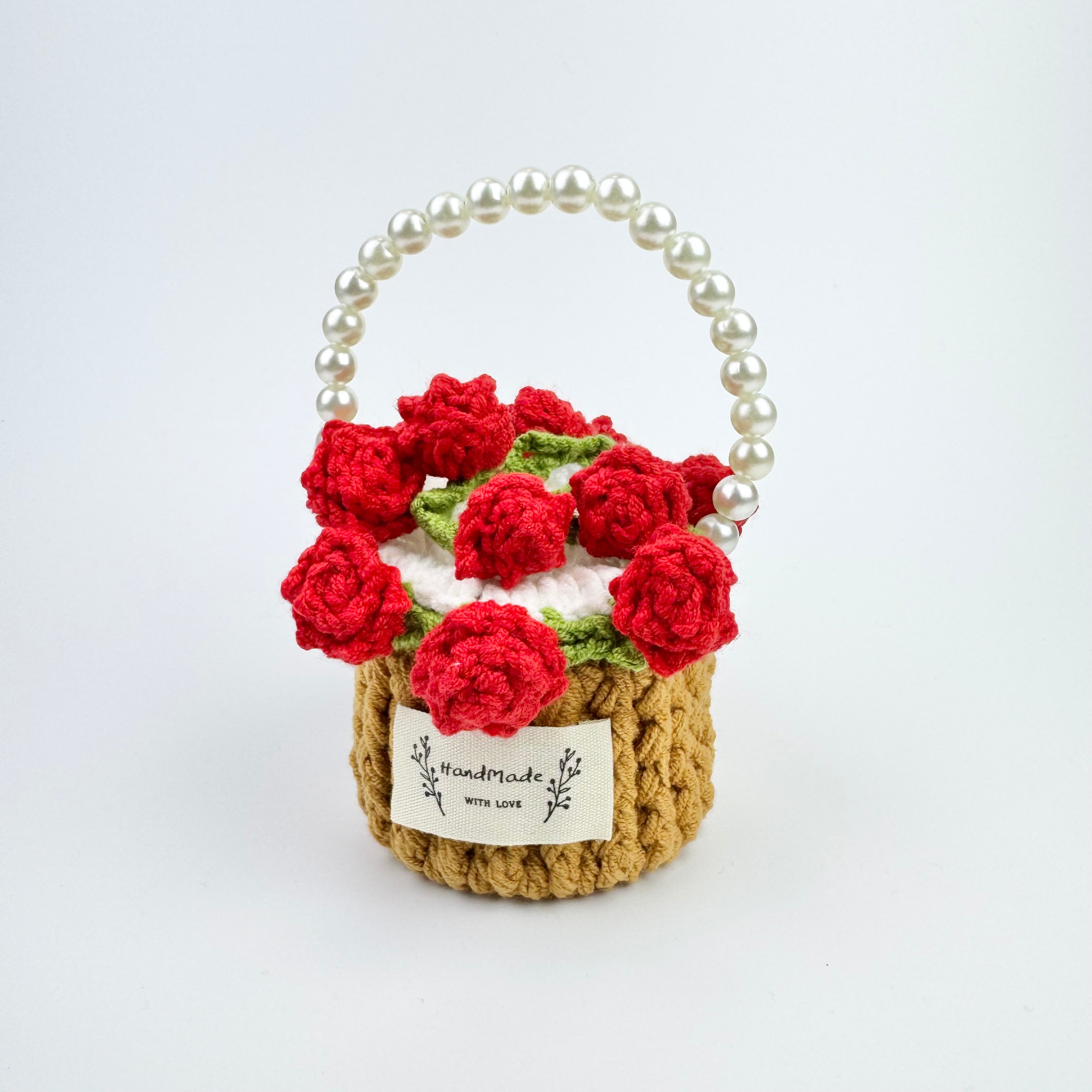 "Red Rose" Handmade Crochet Flower Coaster with Basket Set - Artistic Home Decor