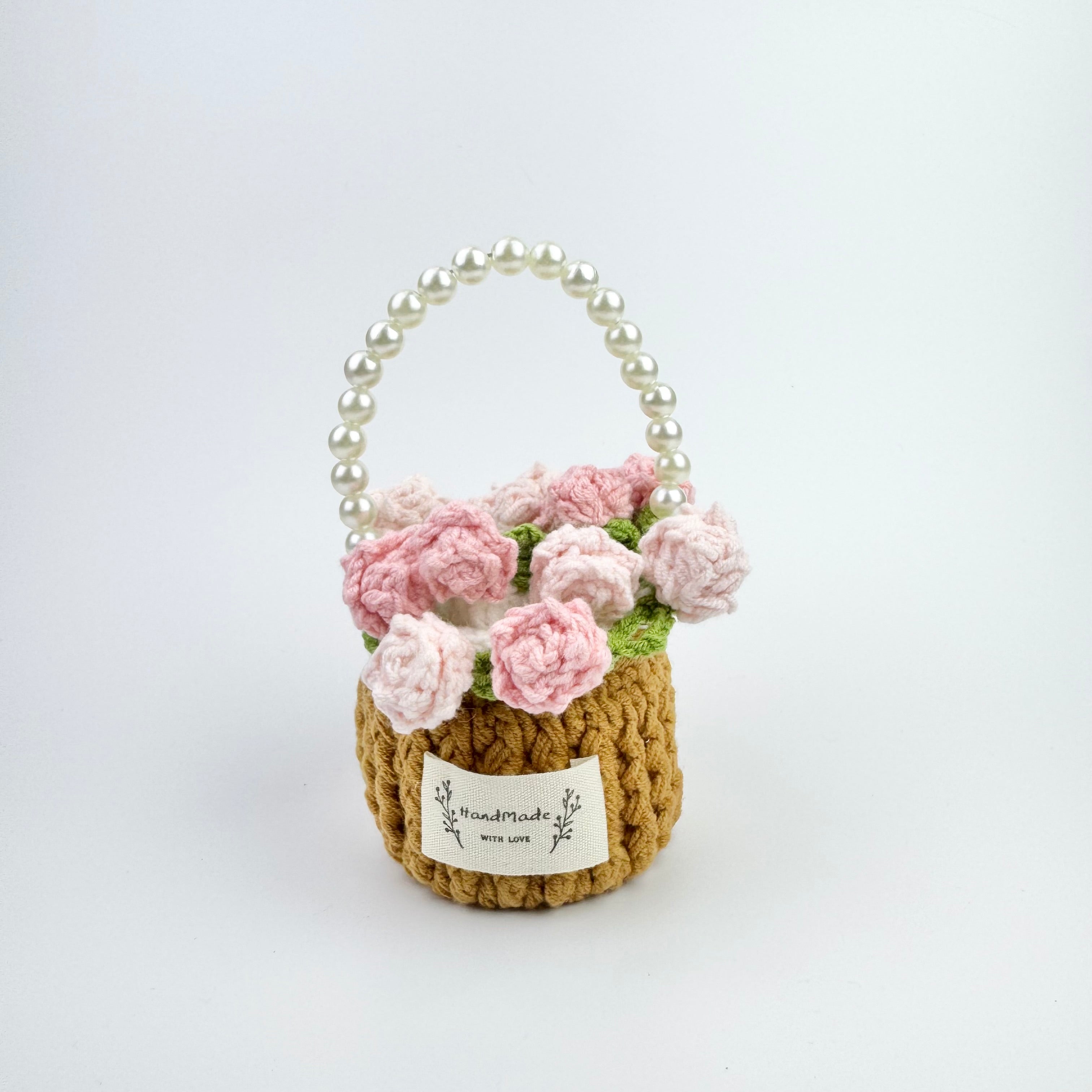 “Pink Rose” Handmade Crochet Flower Coaster with Basket Set - Artistic Home Decor