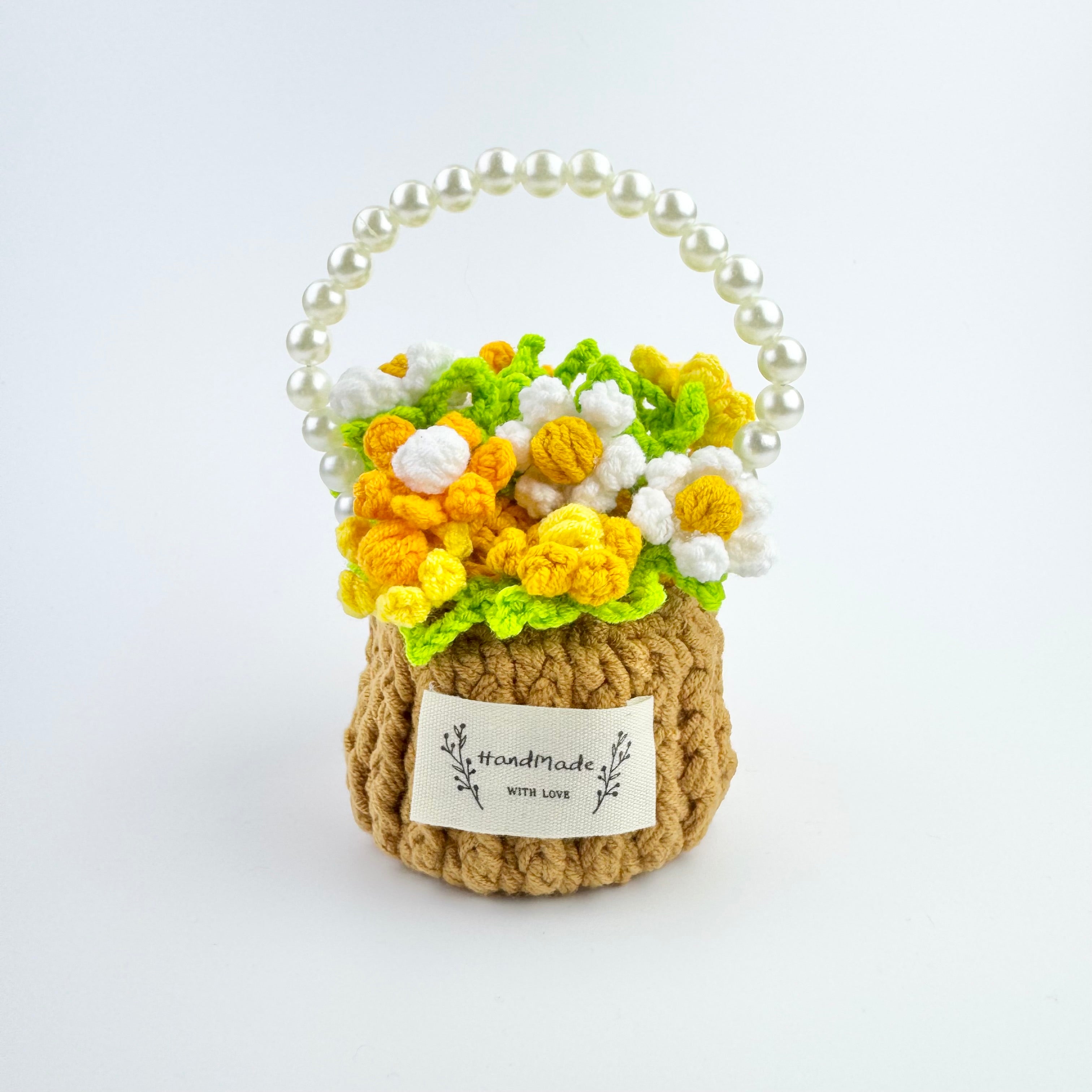 "Sunshine Daisy" Handmade Crochet Flower Coaster with Basket Set - Artistic Home Decor