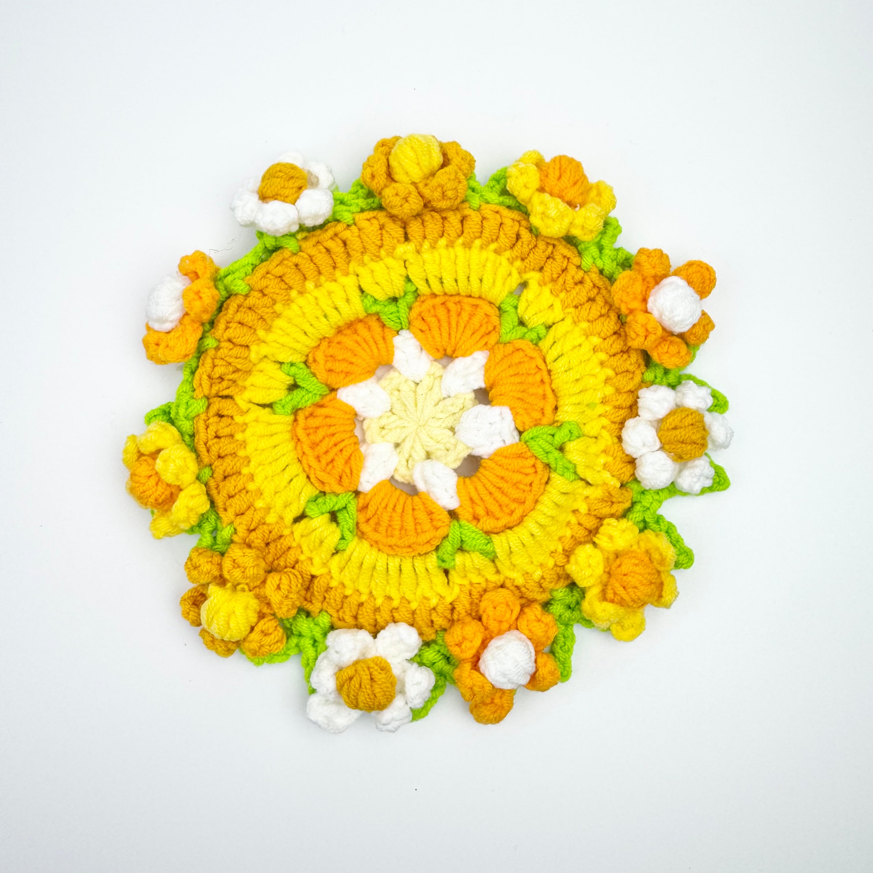 "Sunshine Daisy" Handmade Crochet Flower Coaster with Basket Set - Artistic Home Decor