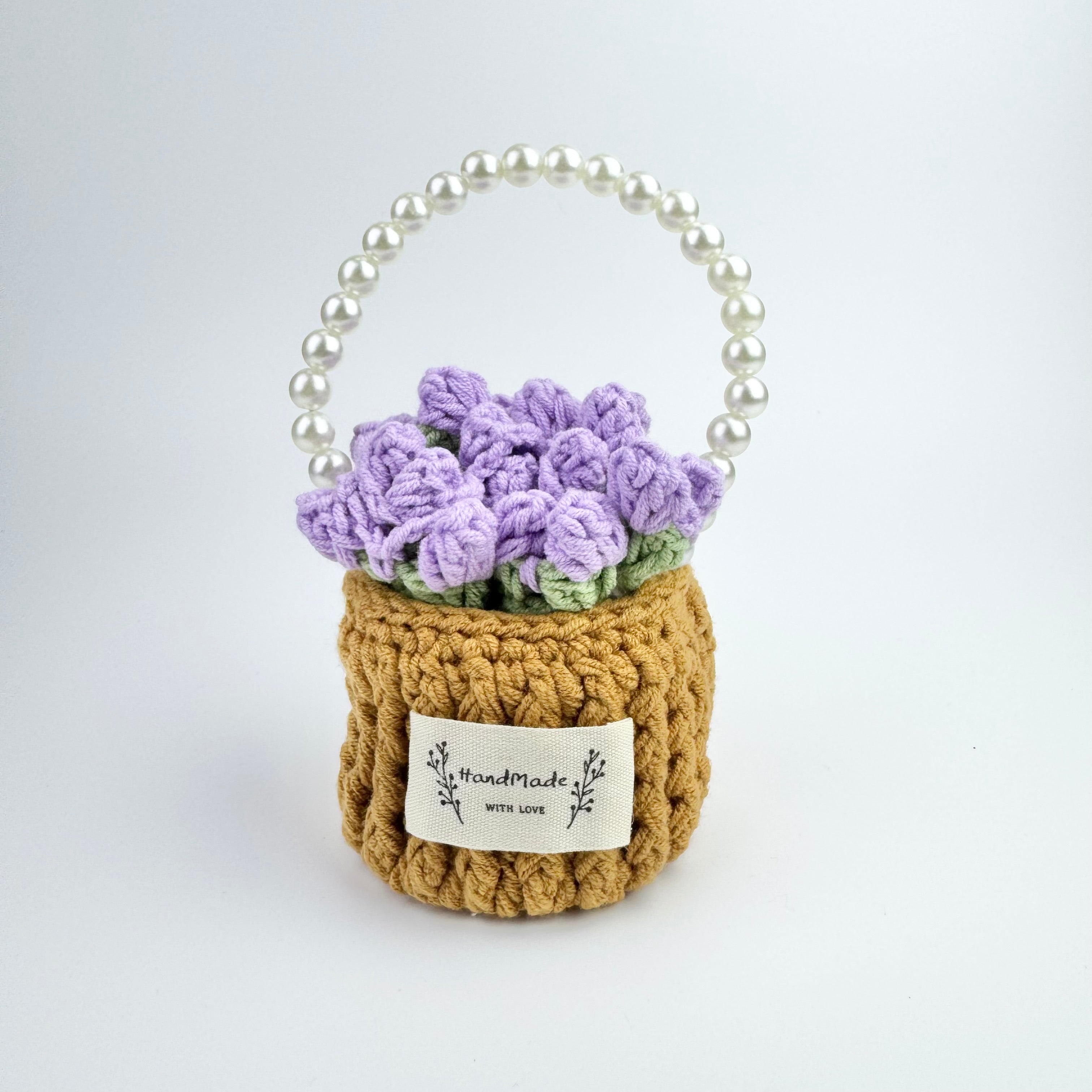 “Lavender” Handmade Crochet Flower Coaster with Basket Set - Artistic Home Decor