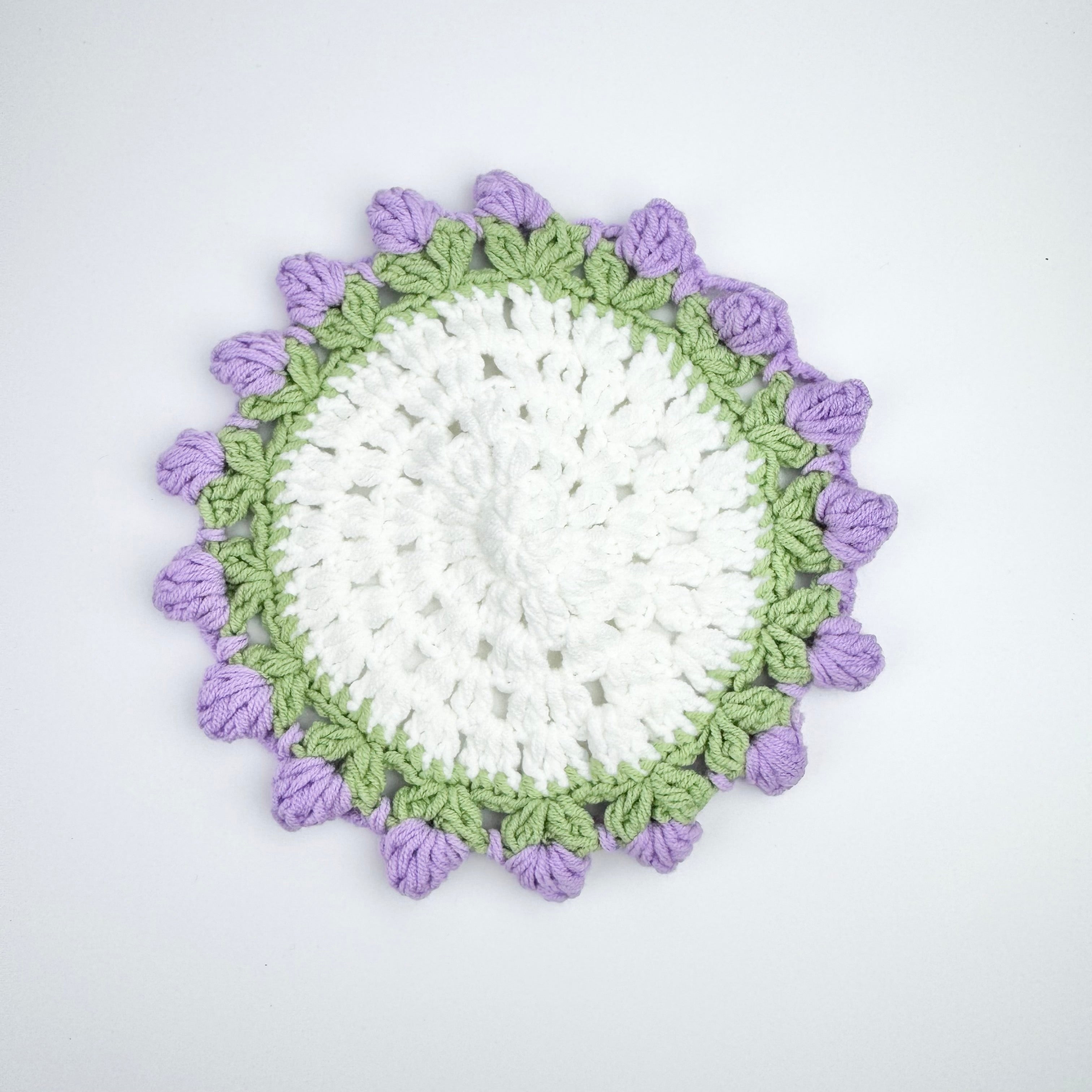 “Lavender” Handmade Crochet Flower Coaster with Basket Set - Artistic Home Decor