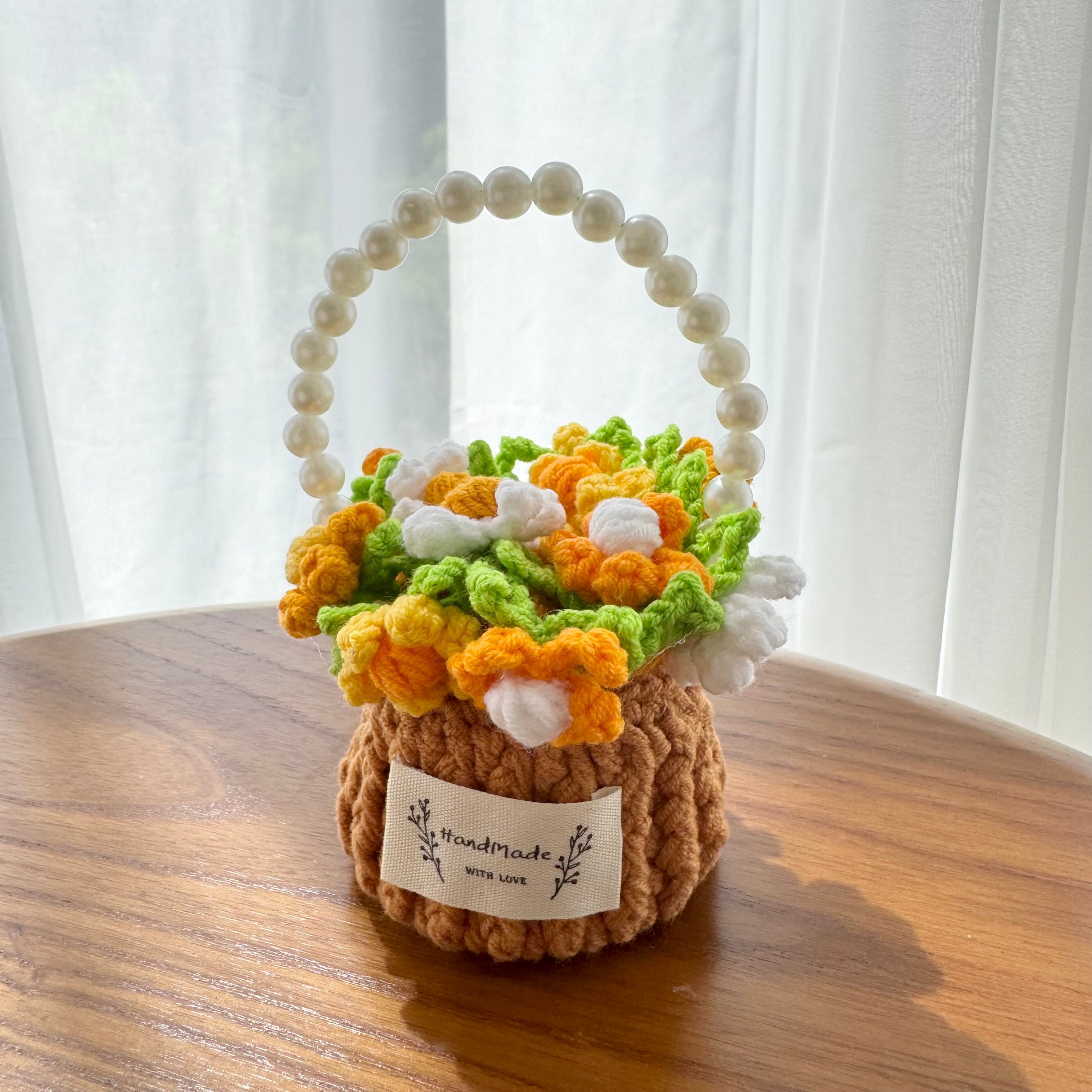 "Sunshine Daisy" Handmade Crochet Flower Coaster with Basket Set - Artistic Home Decor
