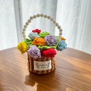 “Multicolor Rose” Handmade Crochet Flower Coaster with Basket Set - Artistic Home Decor