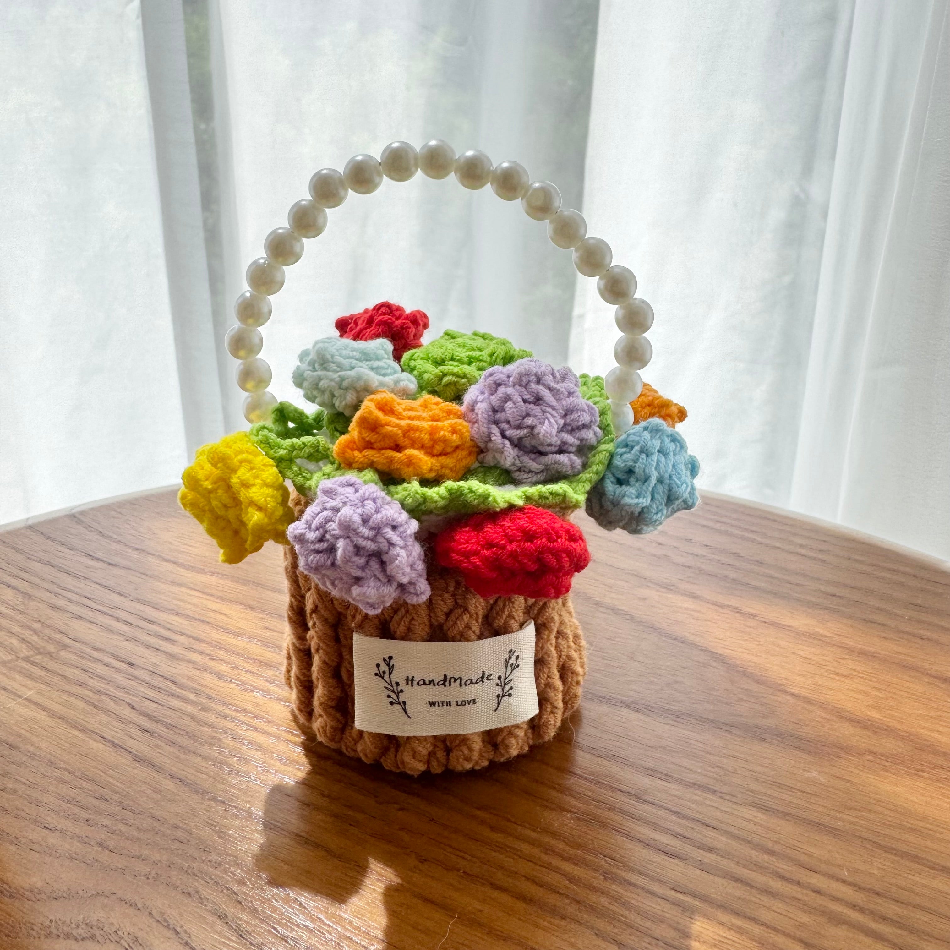 “Multicolor Rose” Handmade Crochet Flower Coaster with Basket Set - Artistic Home Decor