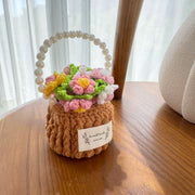 "Pastel Floral" Handmade Crochet Flower Coaster with Basket Set - Artistic Home Decor