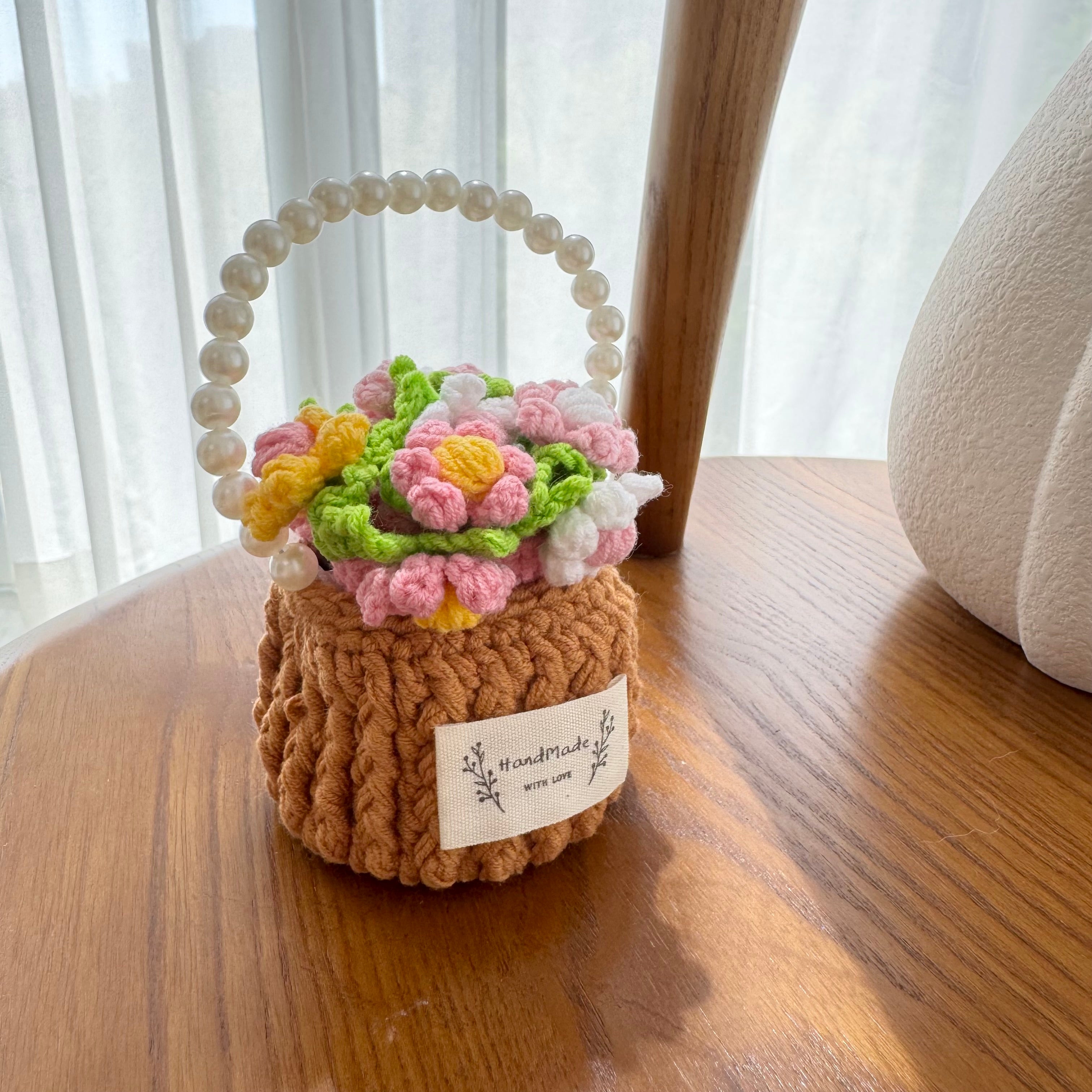 "Pastel Floral" Handmade Crochet Flower Coaster with Basket Set - Artistic Home Decor