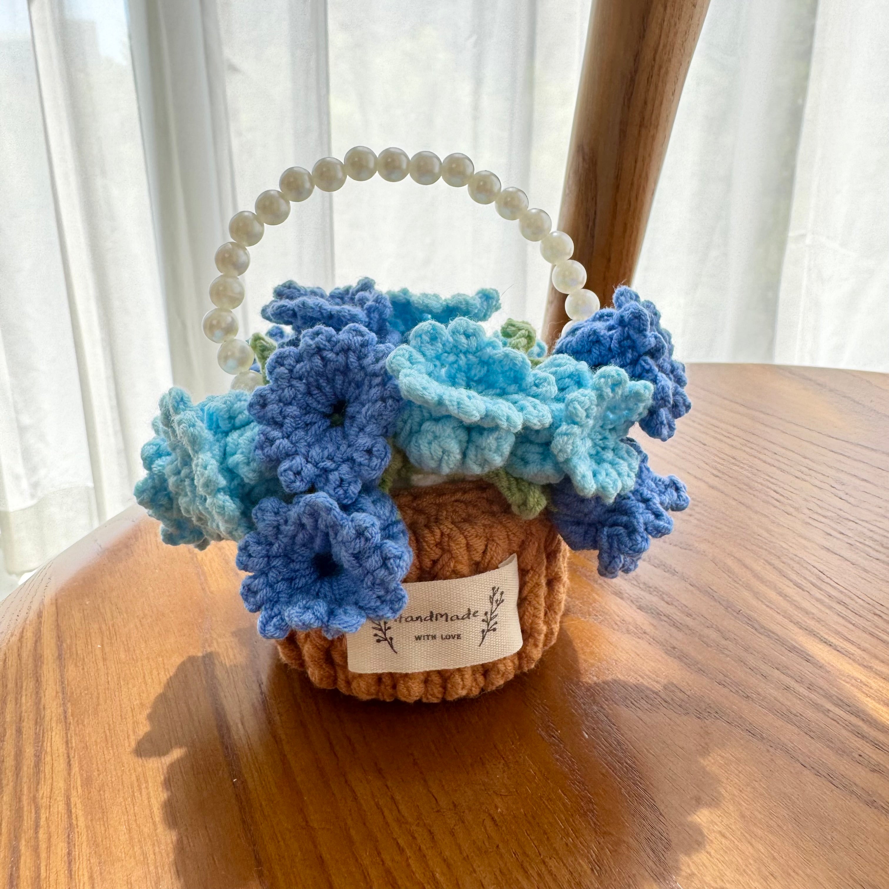 “Bluebell” Handmade Crochet Flower Coaster with Basket Set - Artistic Home Decor