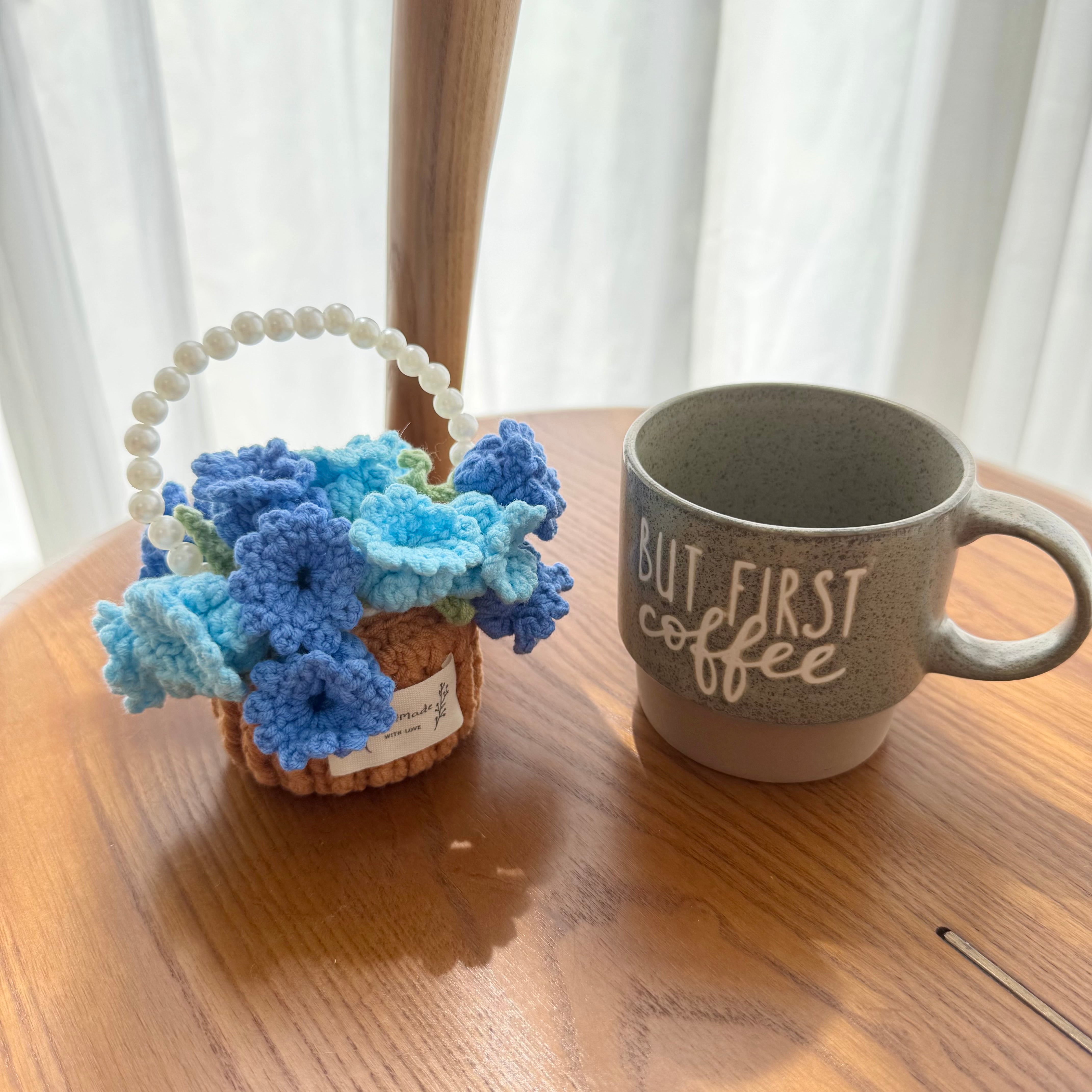 “Bluebell” Handmade Crochet Flower Coaster with Basket Set - Artistic Home Decor