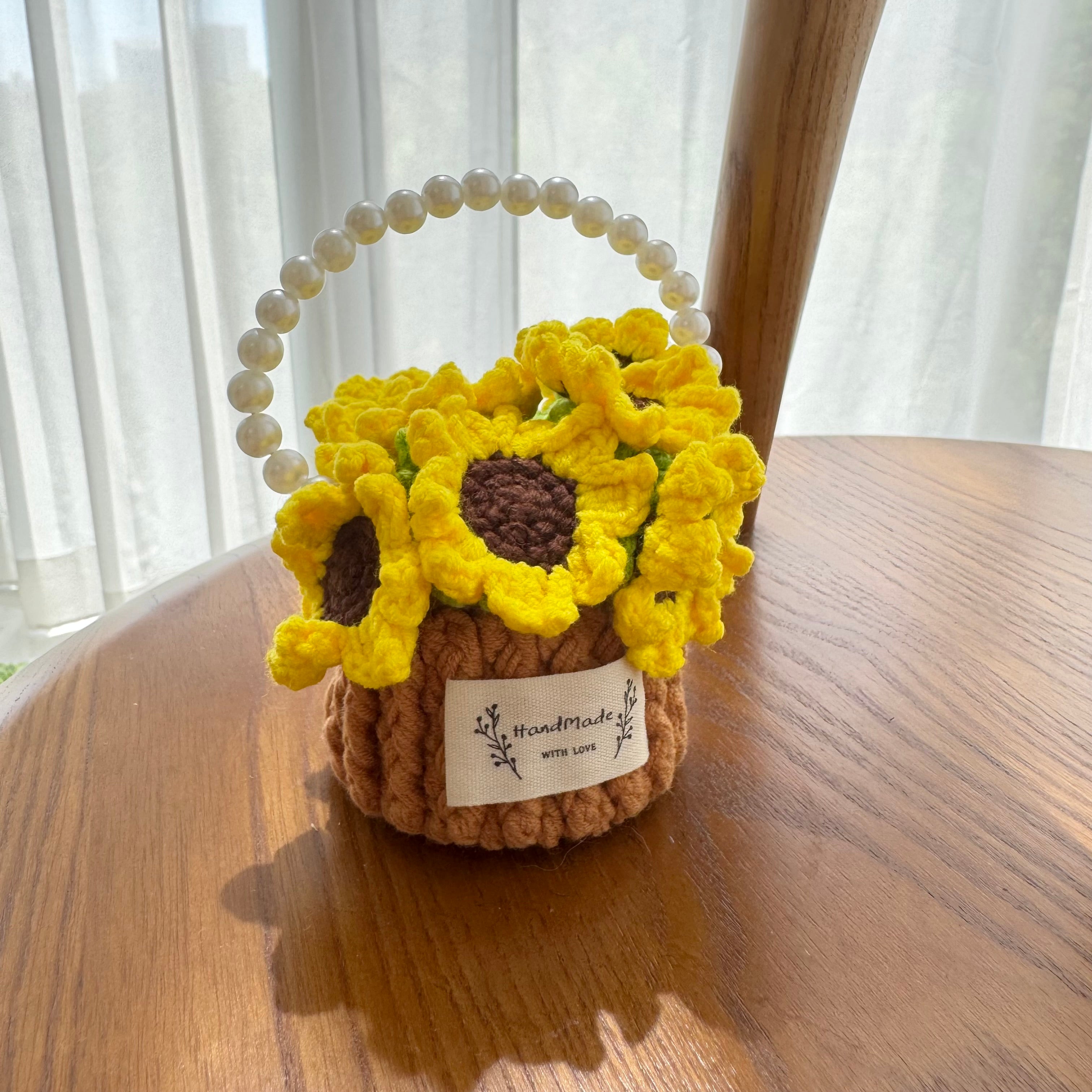 “Sunflower” Handmade Crochet Flower Coaster with Basket Set - Artistic Home Decor