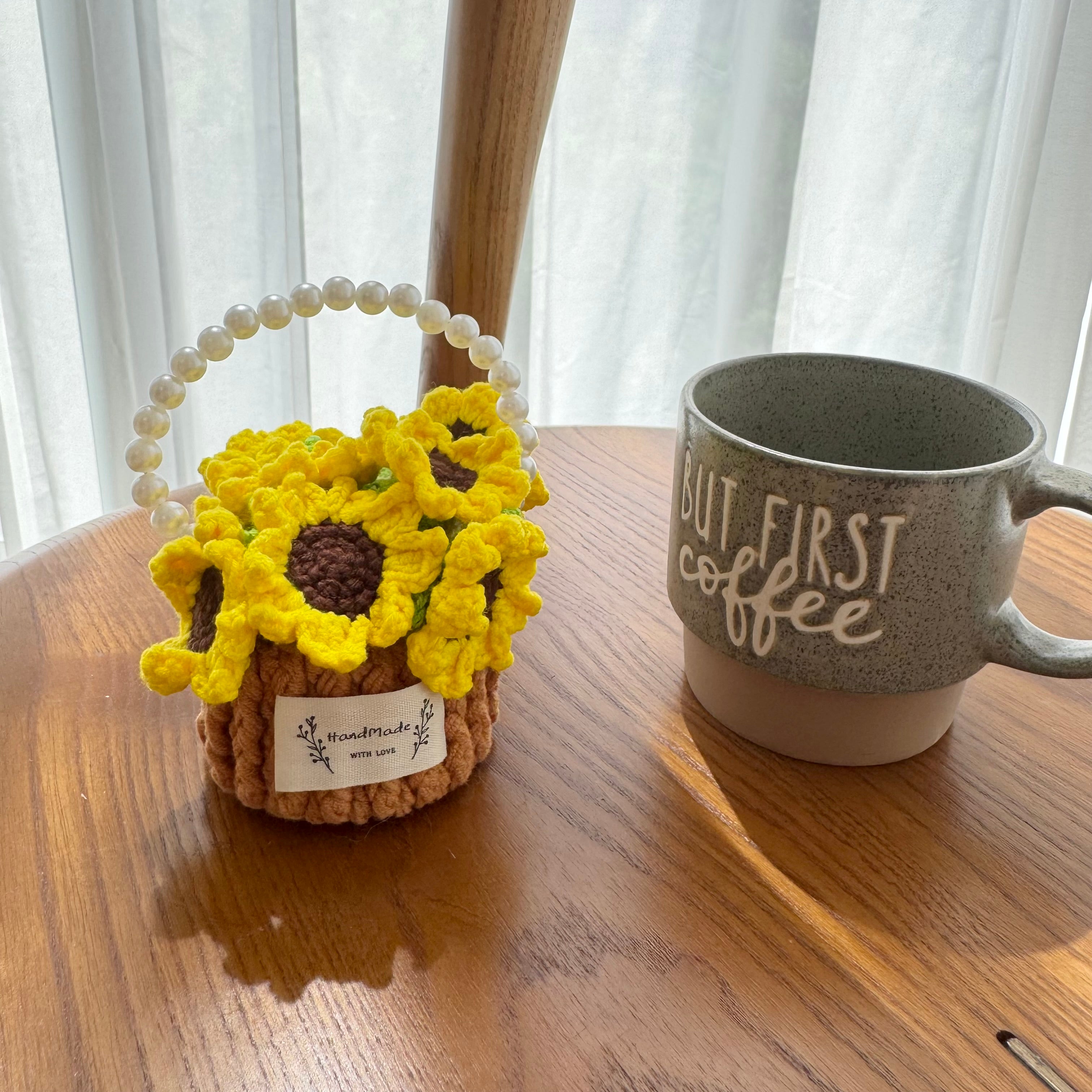 “Sunflower” Handmade Crochet Flower Coaster with Basket Set - Artistic Home Decor