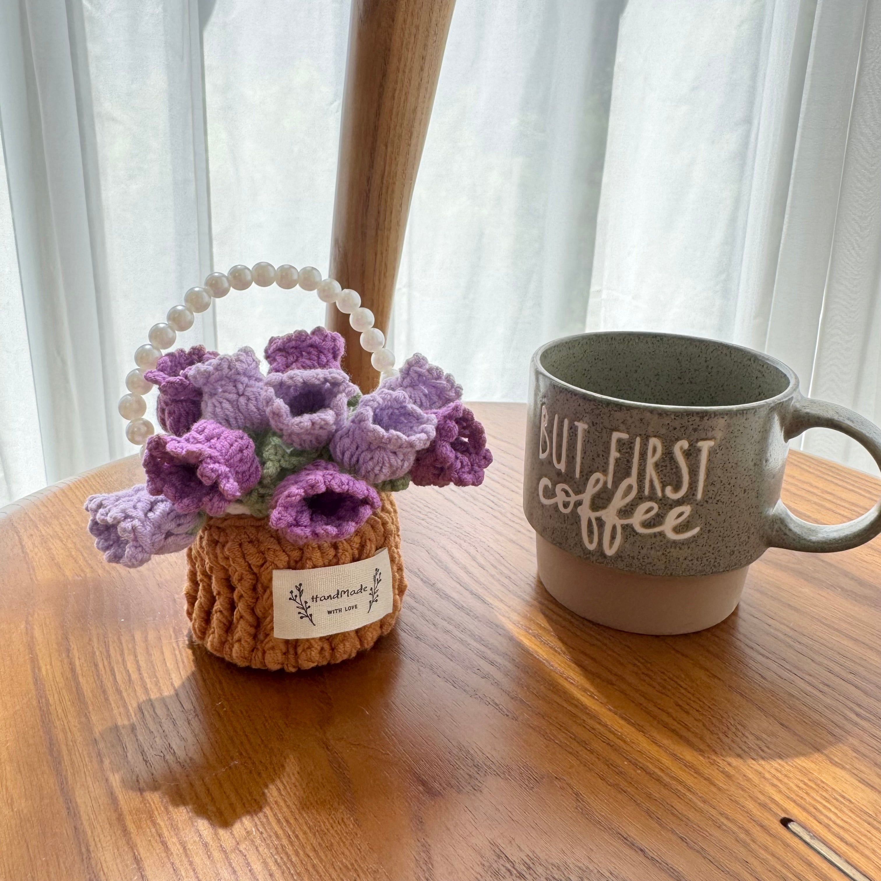“Violet” Handmade Crochet Flower Coaster & Basket Set - Artistic Home Decor