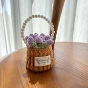 “Lavender” Handmade Crochet Flower Coaster with Basket Set - Artistic Home Decor