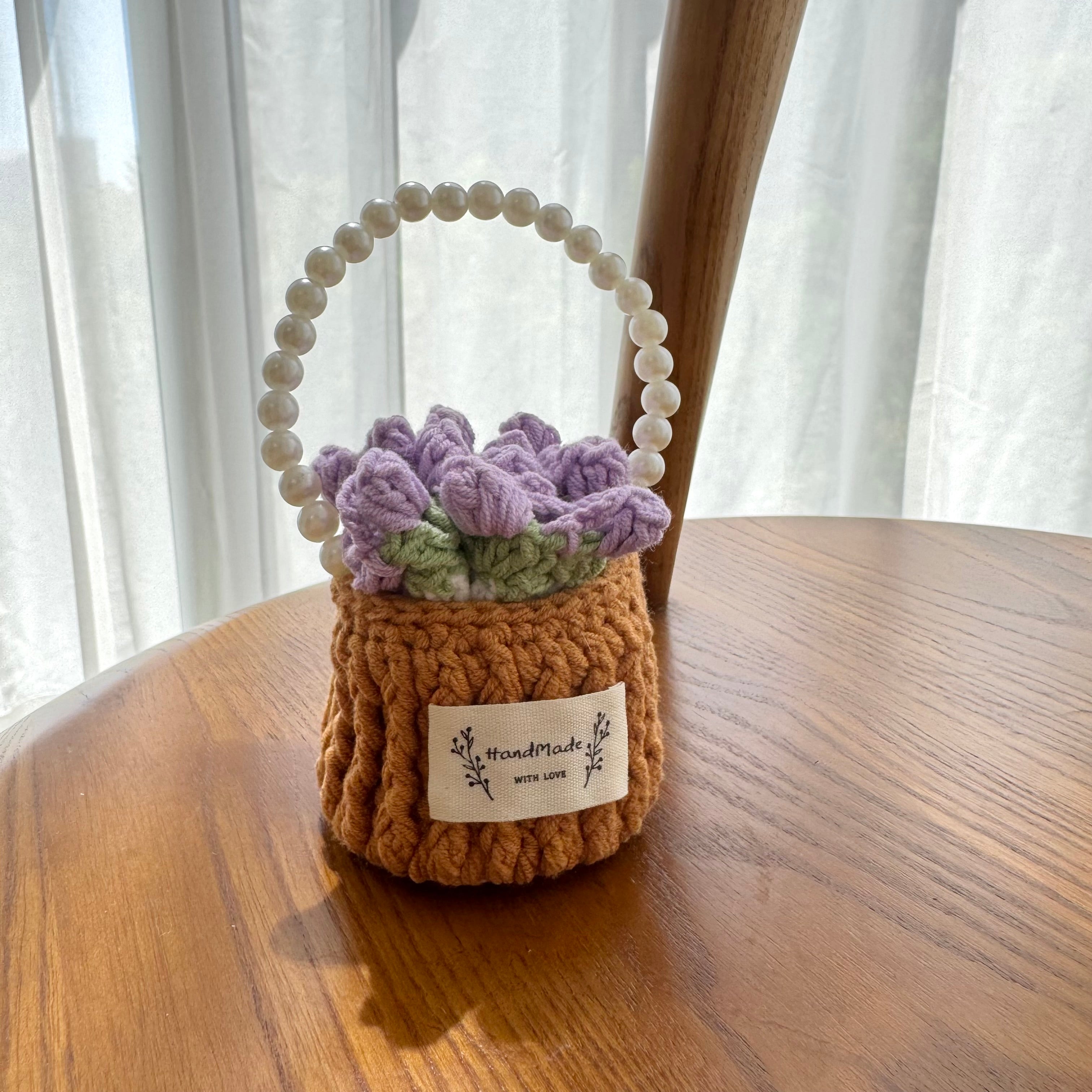 “Lavender” Handmade Crochet Flower Coaster with Basket Set - Artistic Home Decor