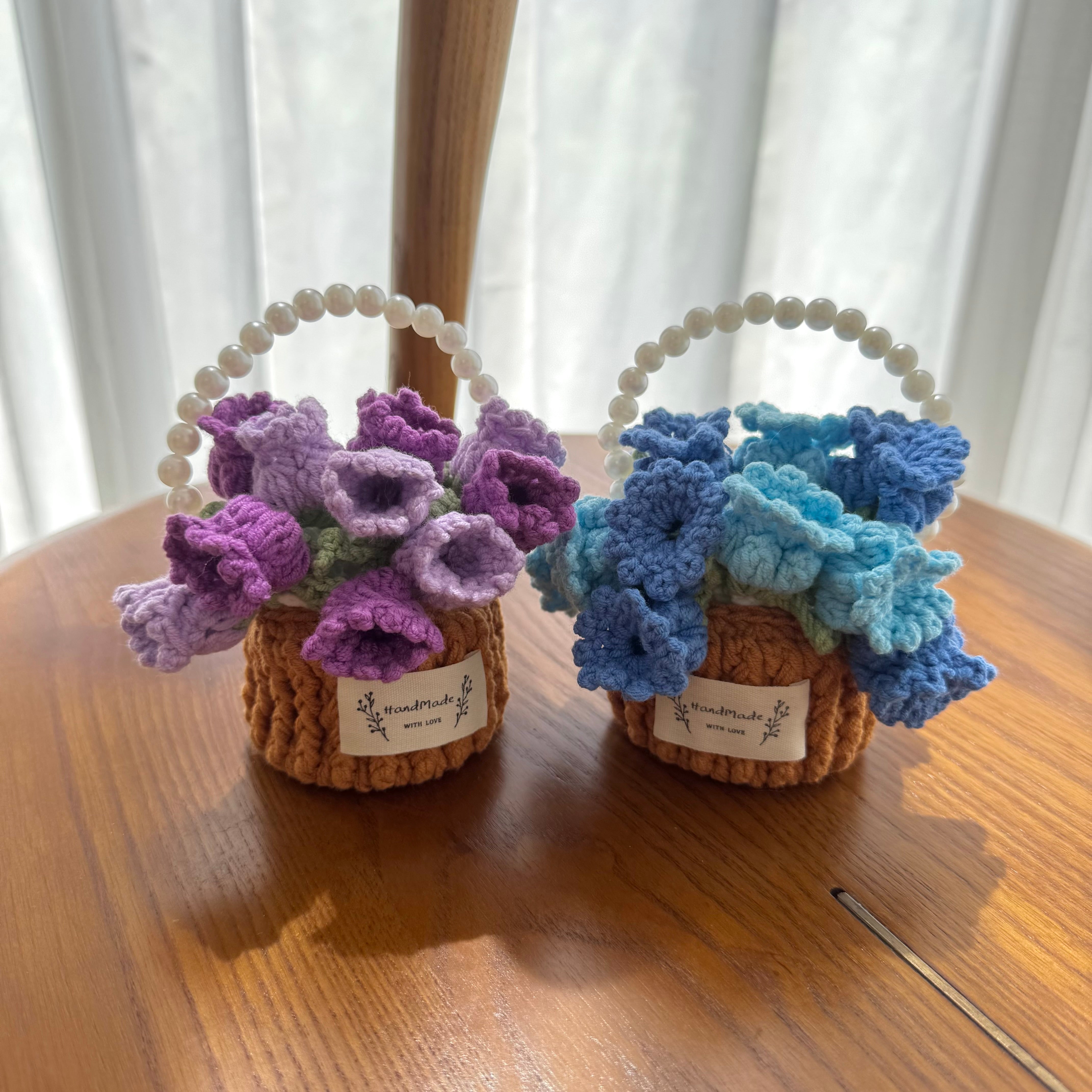 “Violet” Handmade Crochet Flower Coaster & Basket Set - Artistic Home Decor