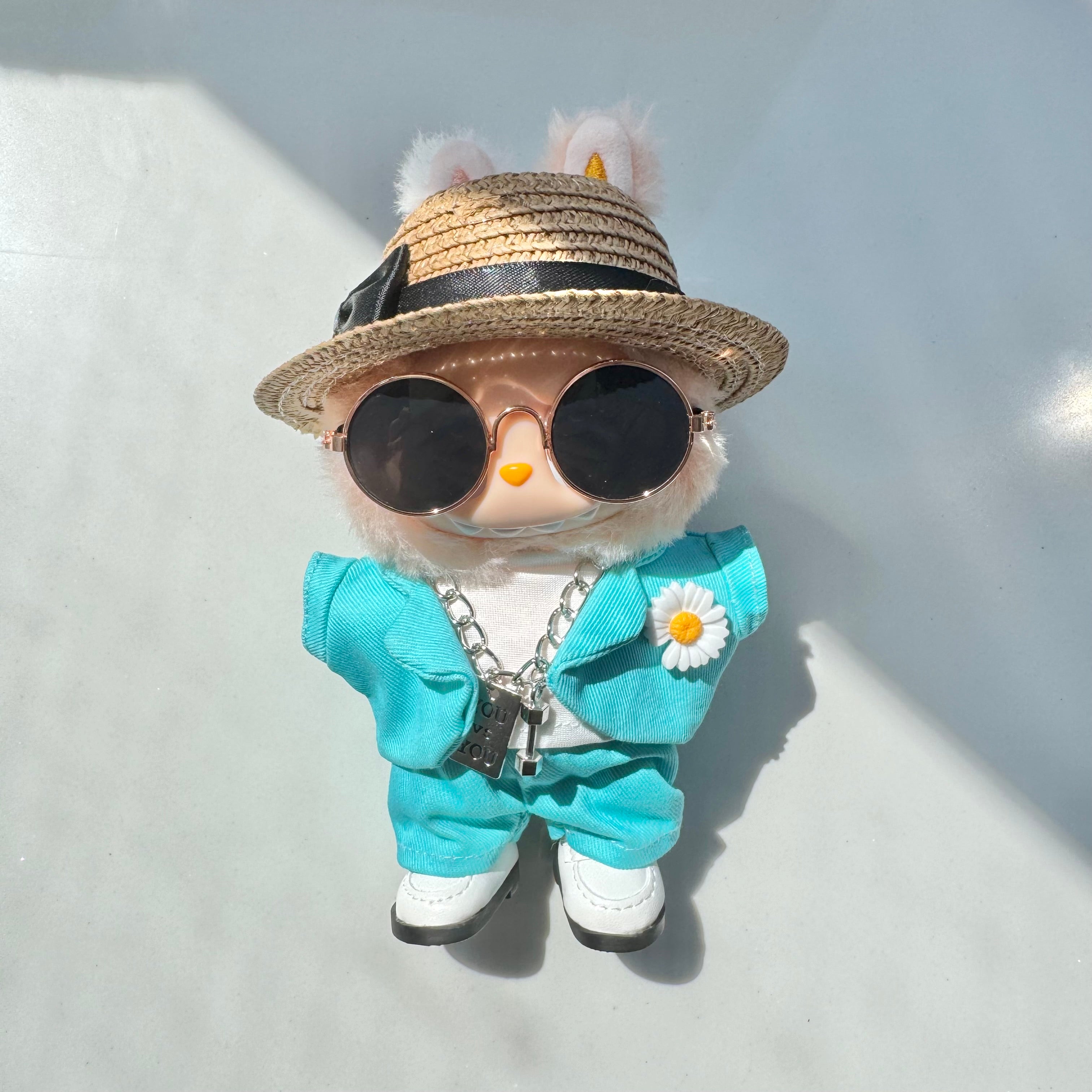 Labubu Doll Clothes - G·Dragon Inspired Blue Trendy Doll Outfit Set 7-Piece