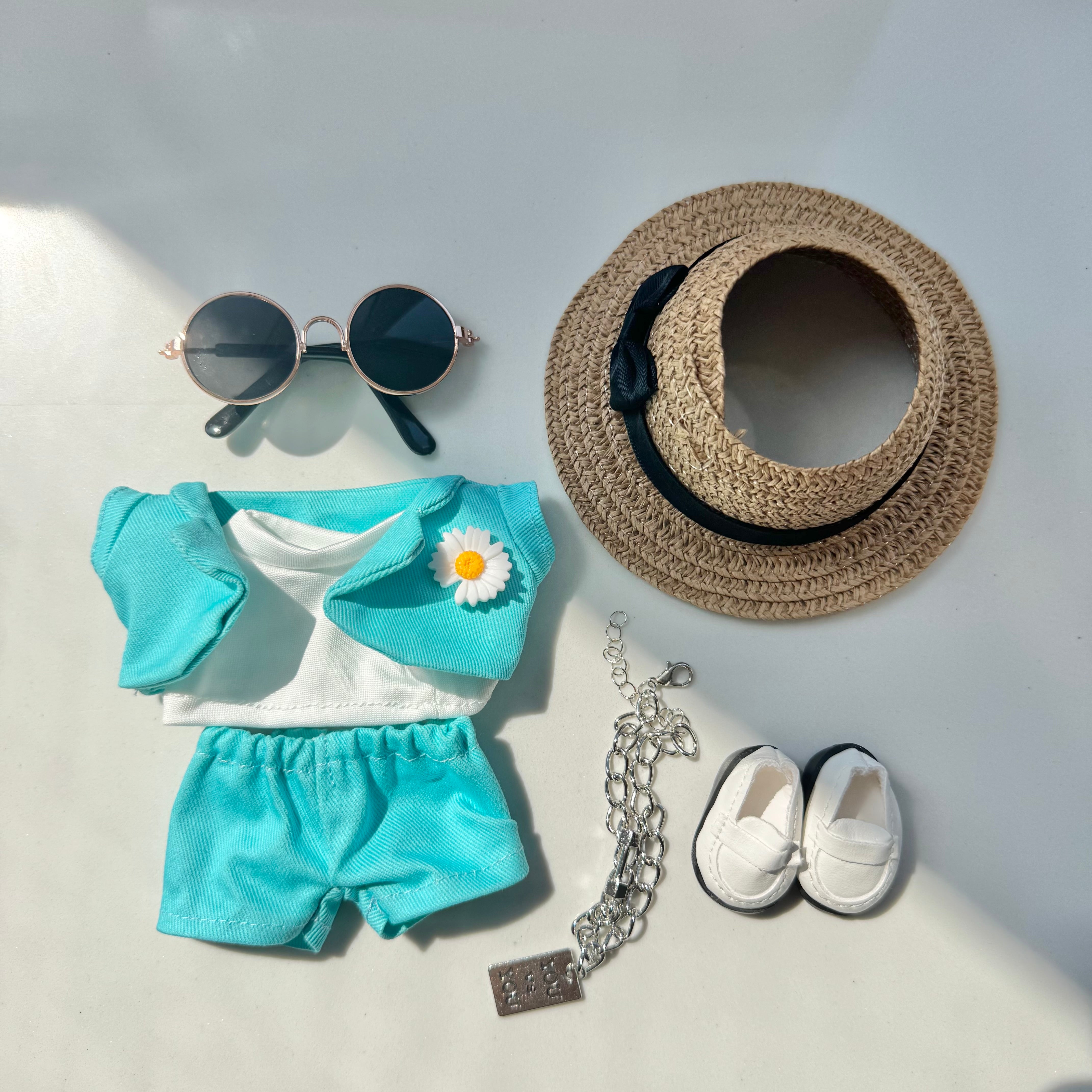 Labubu Doll Clothes - G·Dragon Inspired Blue Trendy Doll Outfit Set 7-Piece