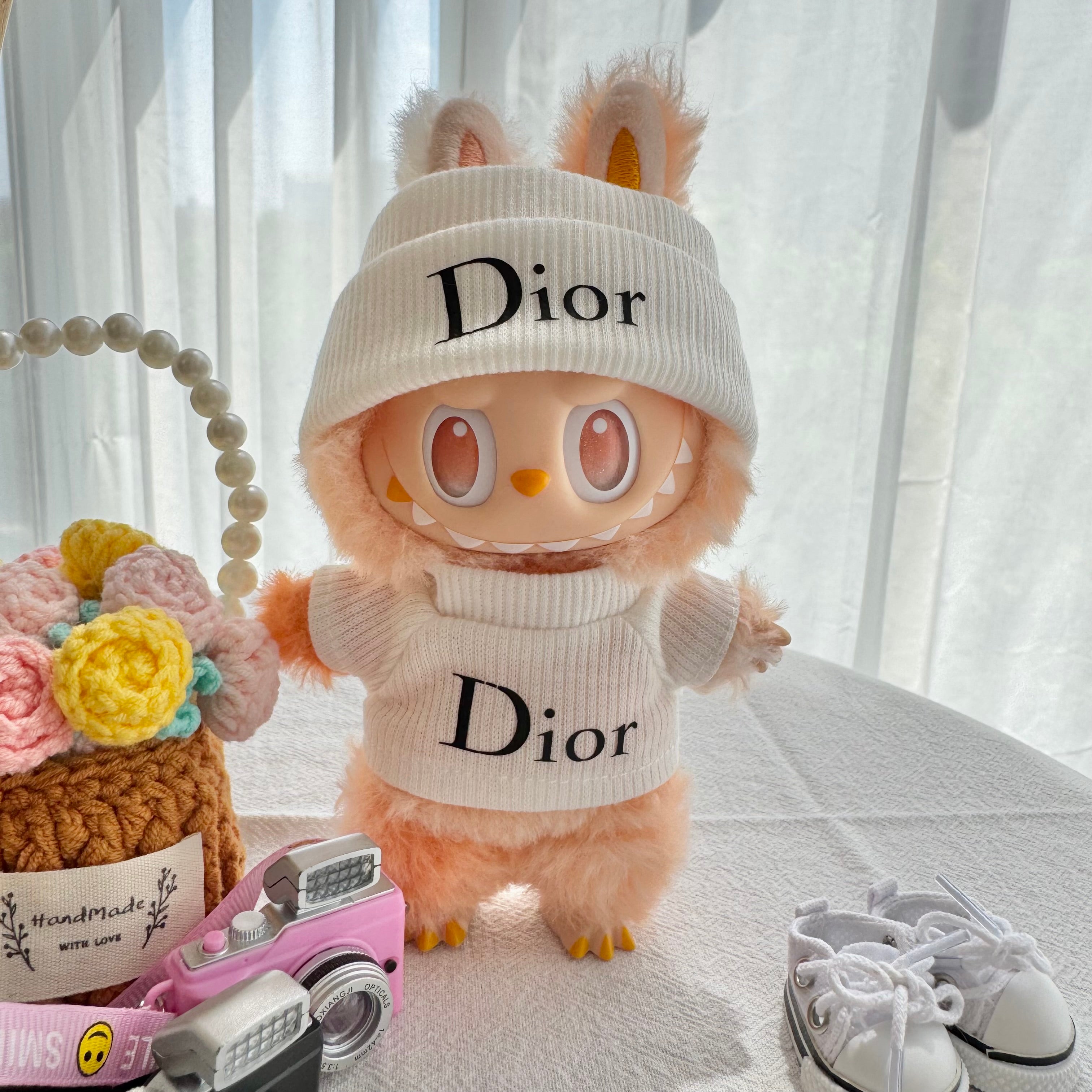 Labubu Doll Clothes - Luxury Brand "DIOR" Inspired Outfit Set for Dolls