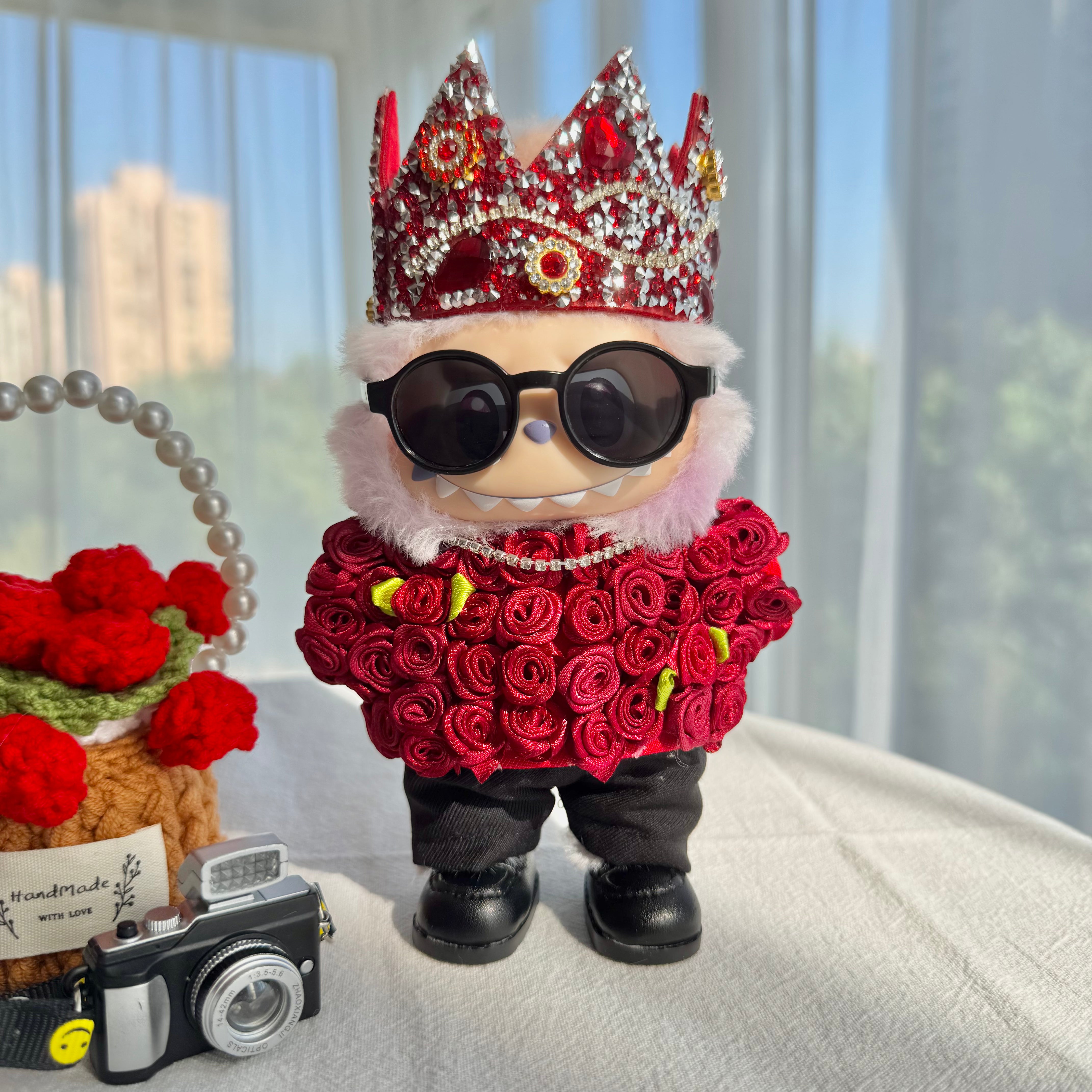 Labubu Doll Clothes - G·Dragon Inspired Rose Crown Royal Doll Outfit