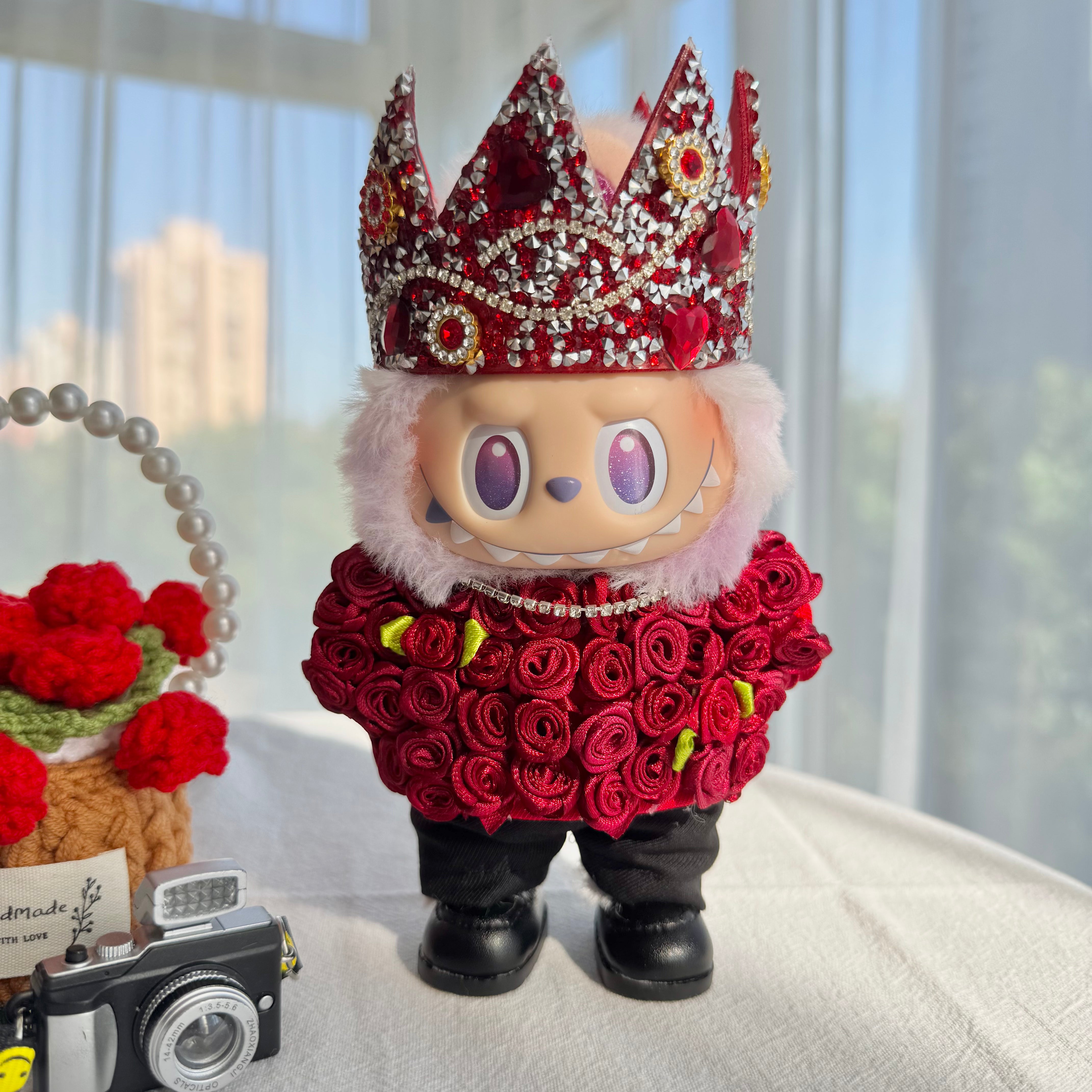 Labubu Doll Clothes - G·Dragon Inspired Rose Crown Royal Doll Outfit