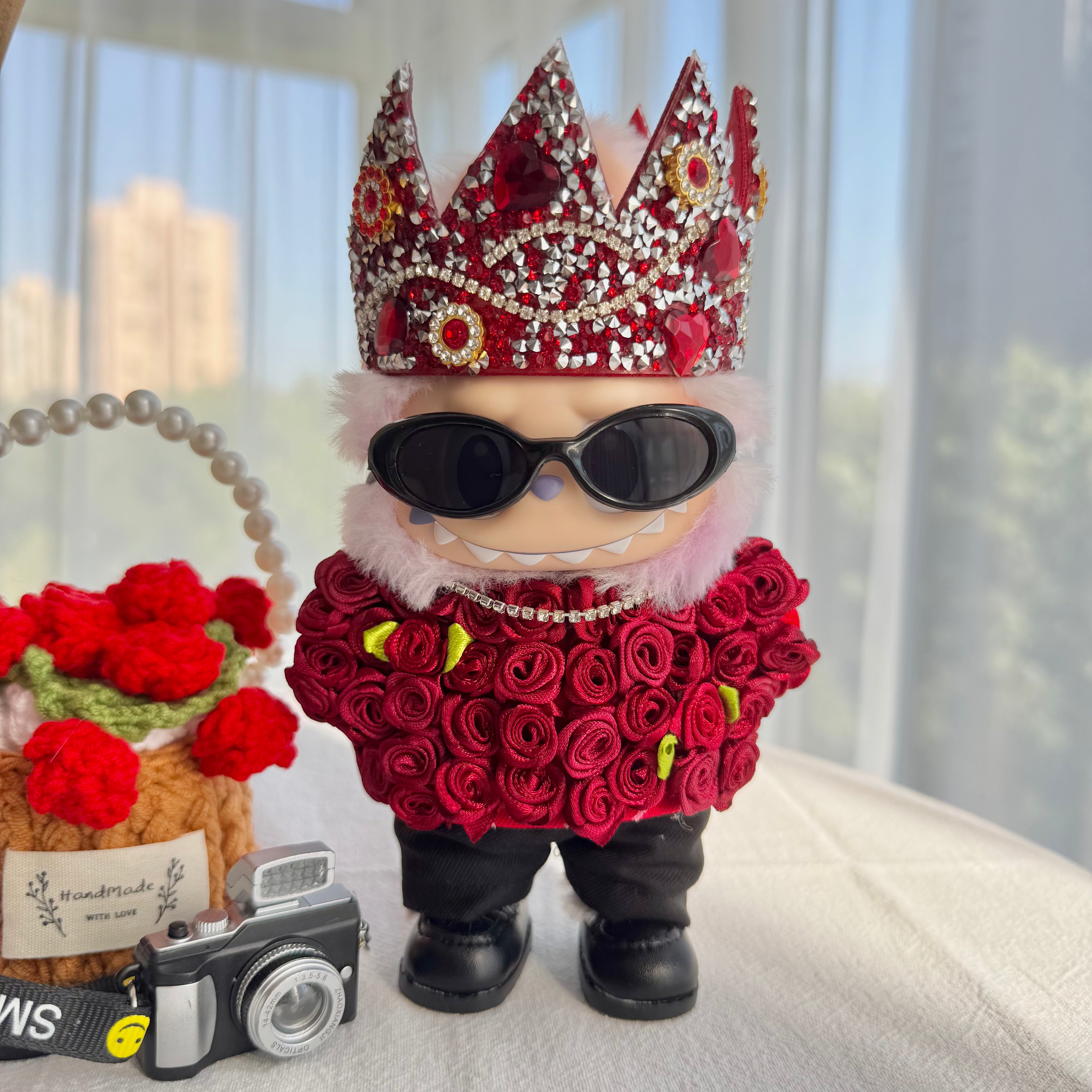 Labubu Doll Clothes - G·Dragon Inspired Rose Crown Royal Doll Outfit