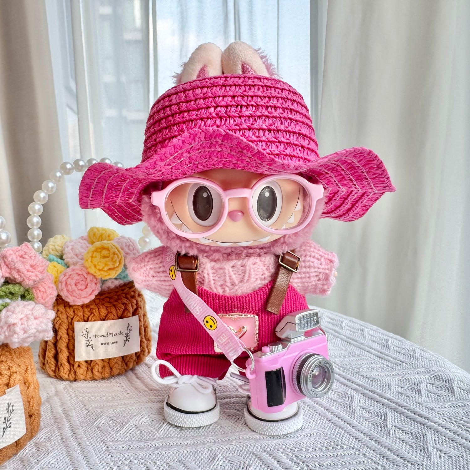Doll Clothes - Candy Blossom Set with Straw Hat Doll Outfit