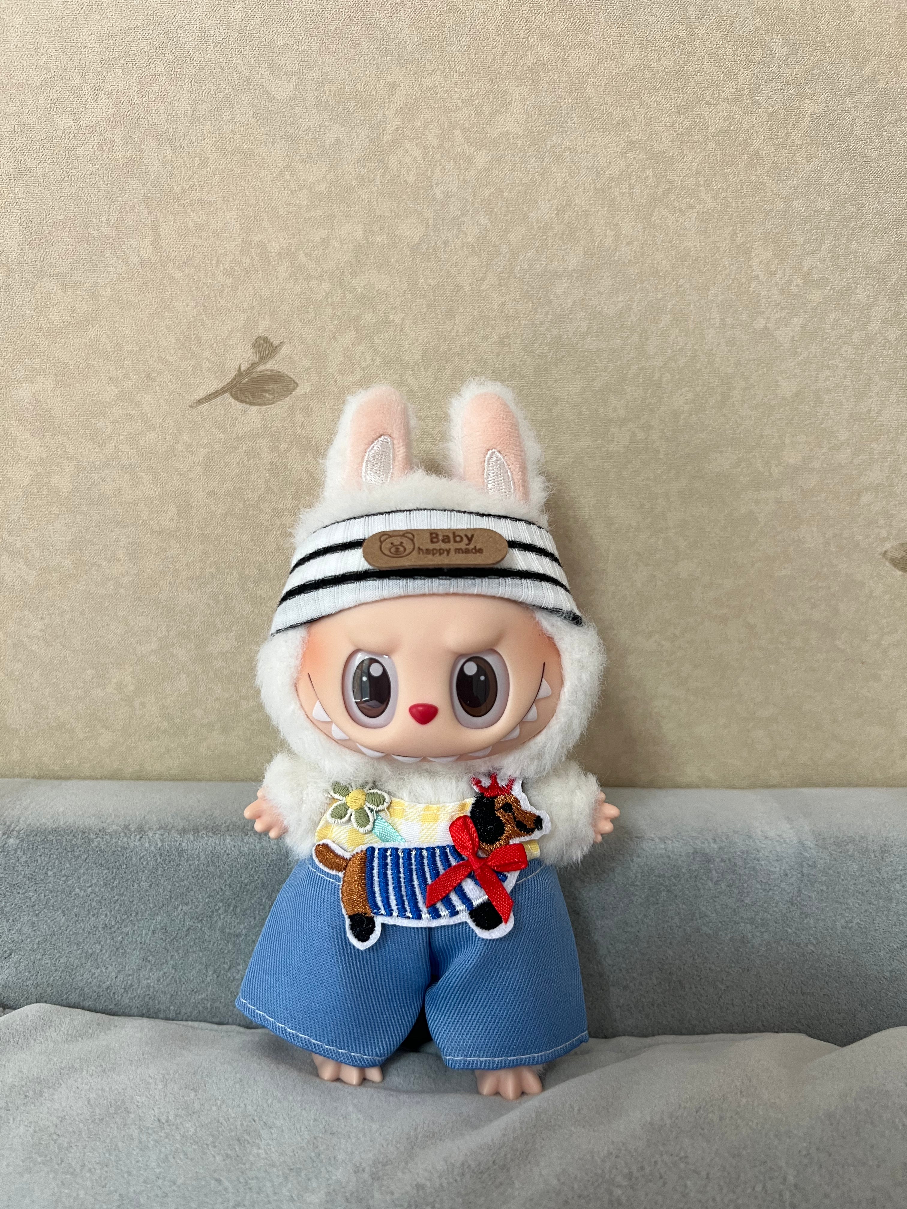 Doll Clothes - Cute Puppy Themed Outfit Set - Dachshund Patch & Striped Headband