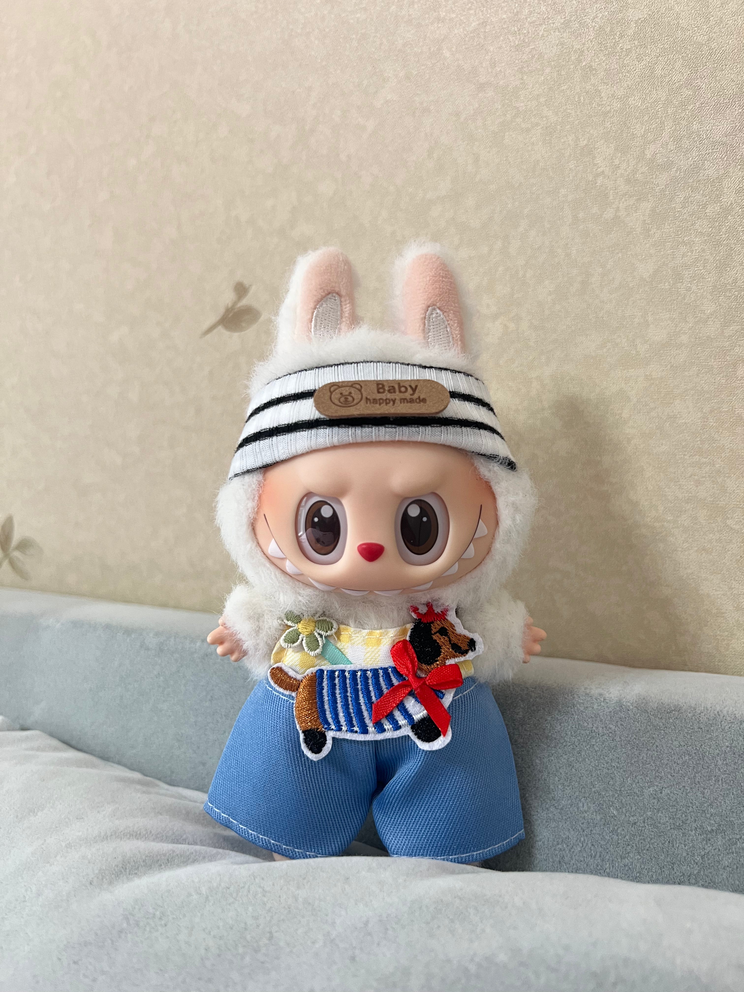 Doll Clothes - Cute Puppy Themed Outfit Set - Dachshund Patch & Striped Headband