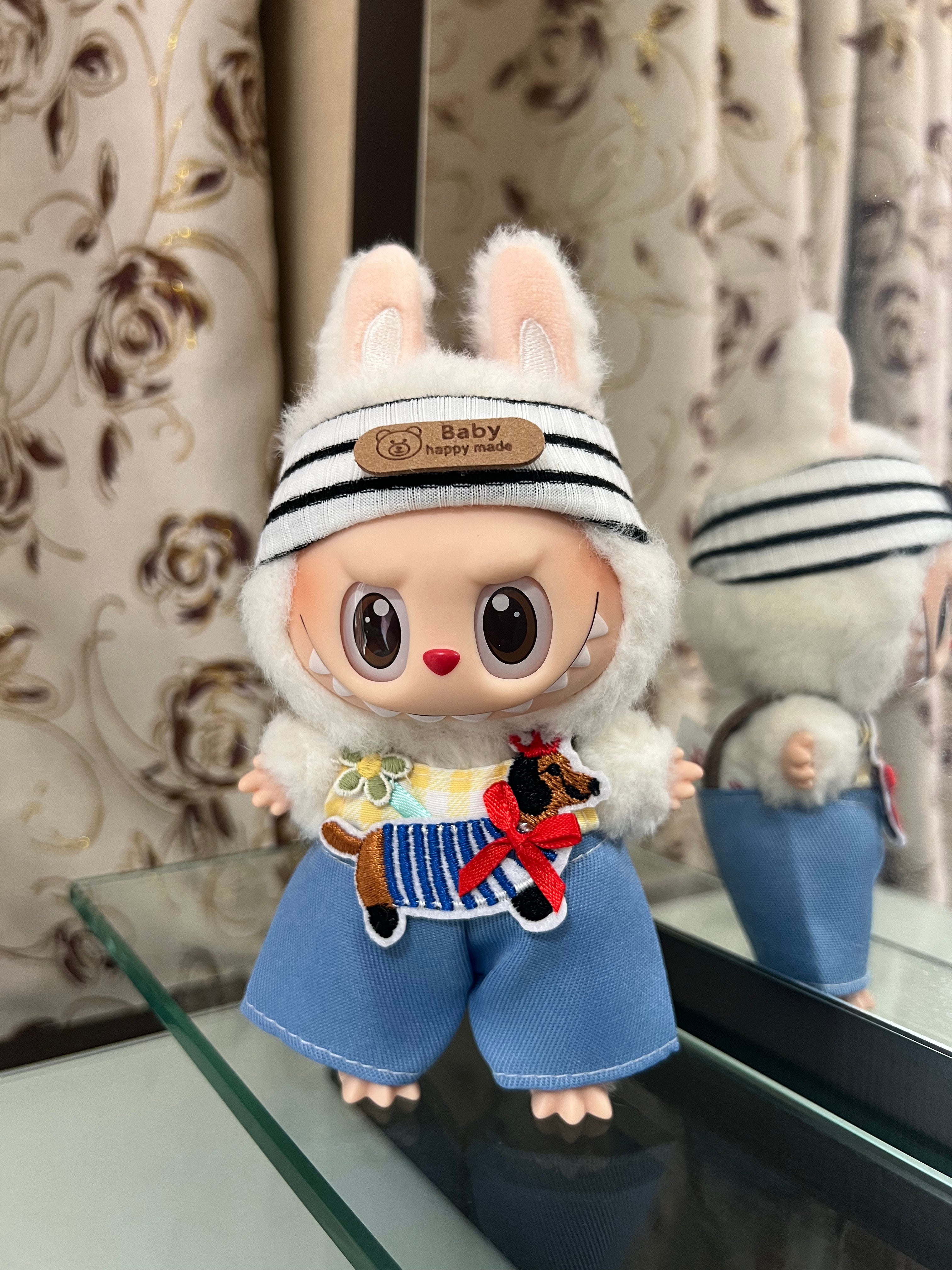 Doll Clothes - Cute Puppy Themed Outfit Set - Dachshund Patch & Striped Headband