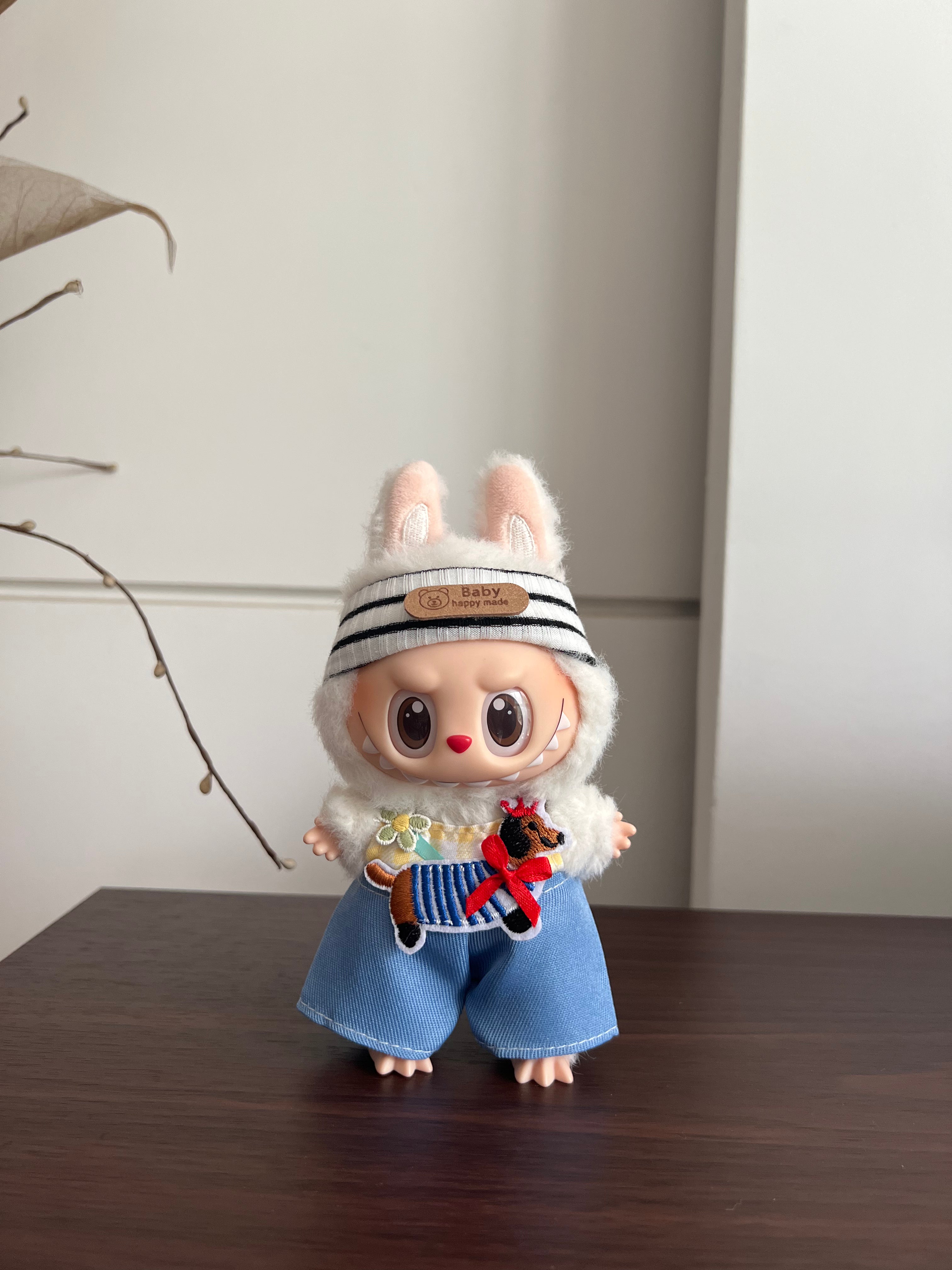 Doll Clothes - Cute Puppy Themed Outfit Set - Dachshund Patch & Striped Headband