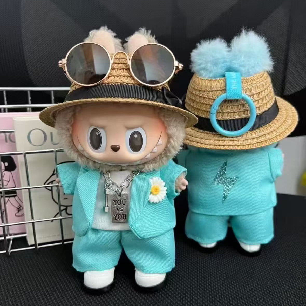 Labubu Doll Clothes - G·Dragon Inspired Blue Trendy Doll Outfit Set 7-Piece