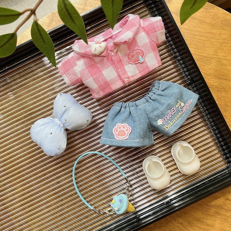 Doll Clothes - Pink Plaid & Cute Denim 5-Piece Sweet Outfit Set