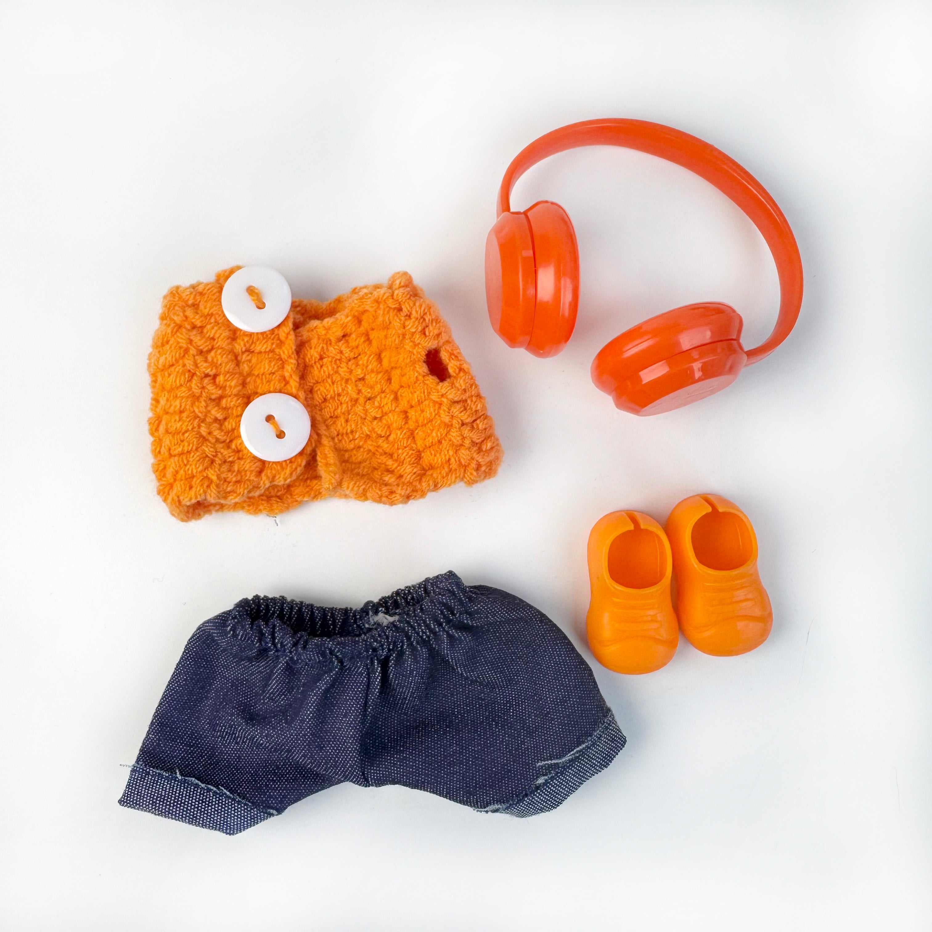 Doll Clothes - Vintage Orange Vibe Set with Headphones Doll Outfit