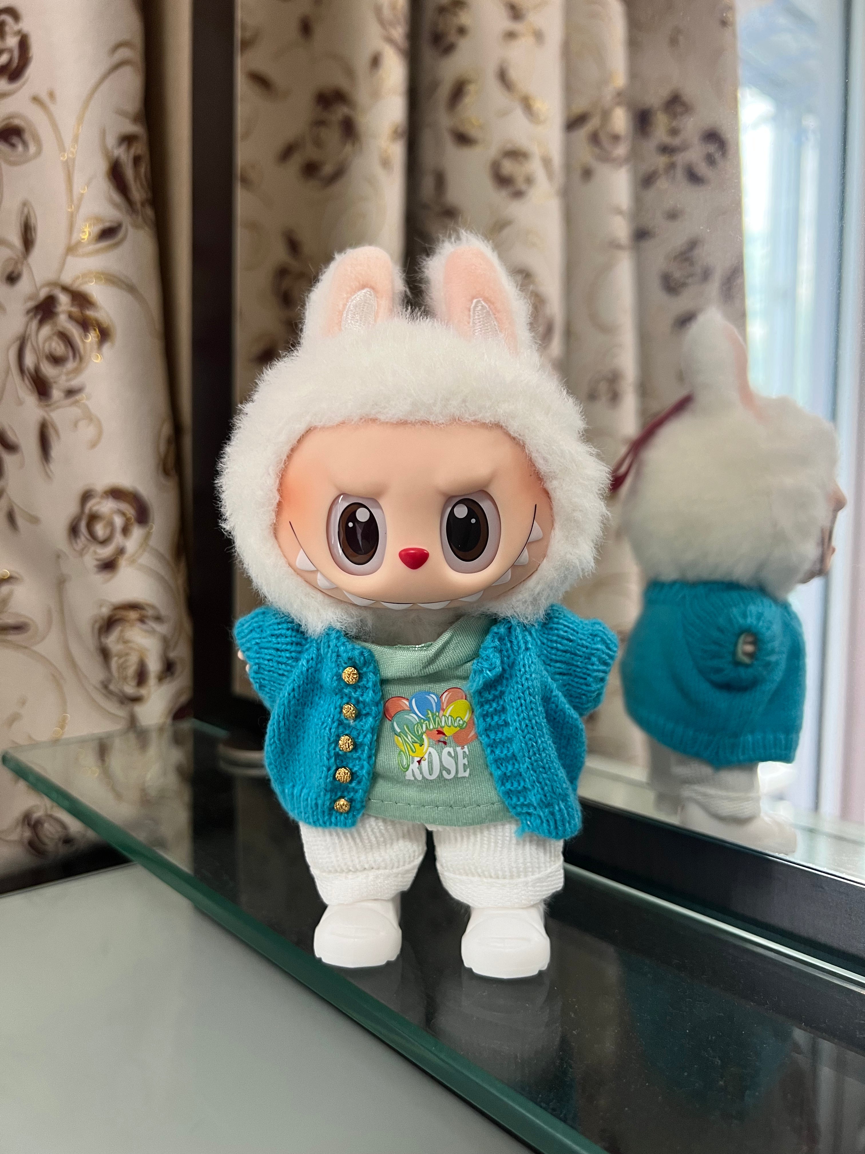 Doll Clothes - Hand Knitted Blue Cardigan Set Doll Outfit