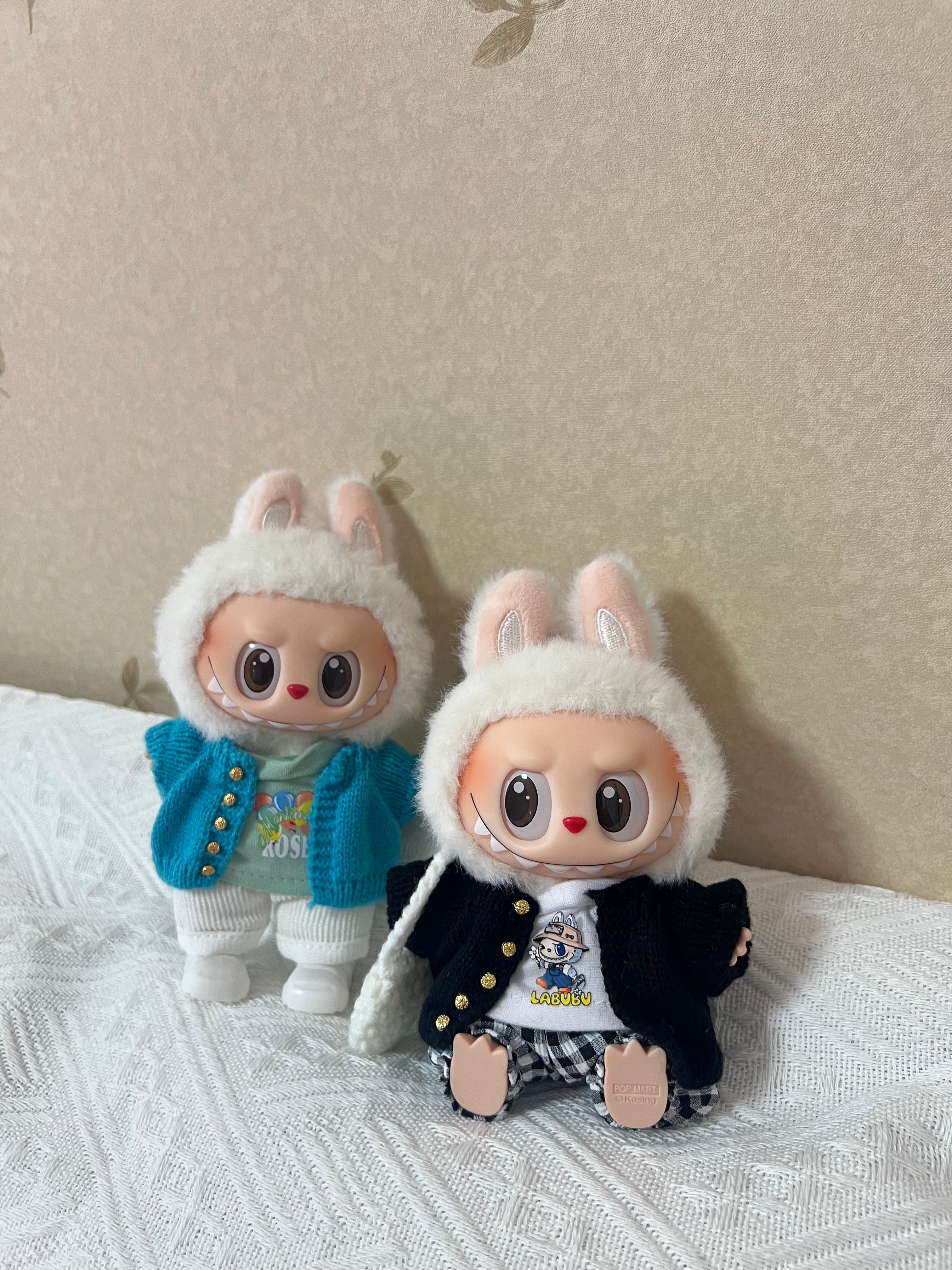 Doll Clothes - Hand Knitted Blue Cardigan Set Doll Outfit