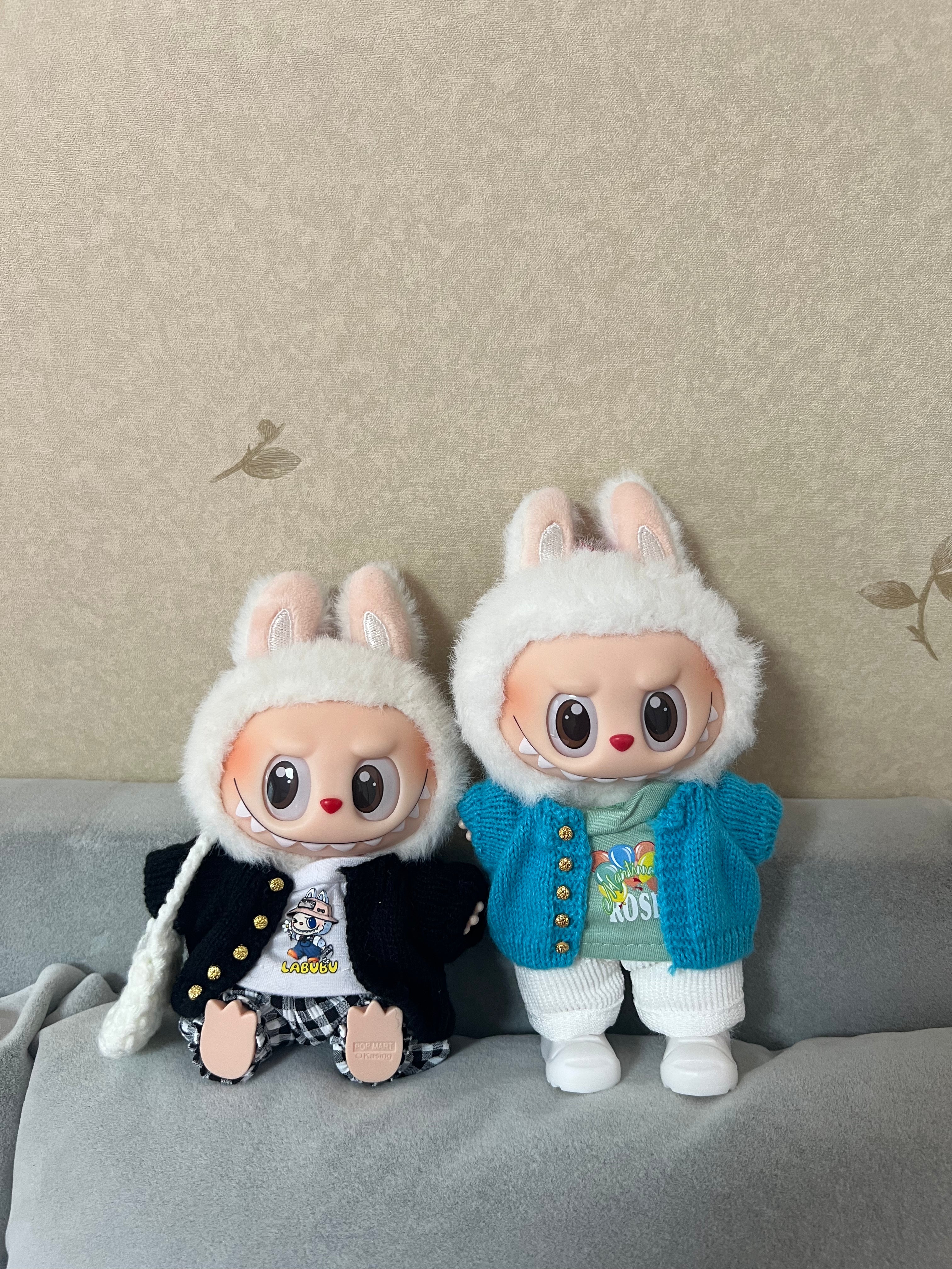 Doll Clothes - Hand Knitted Blue Cardigan Set Doll Outfit