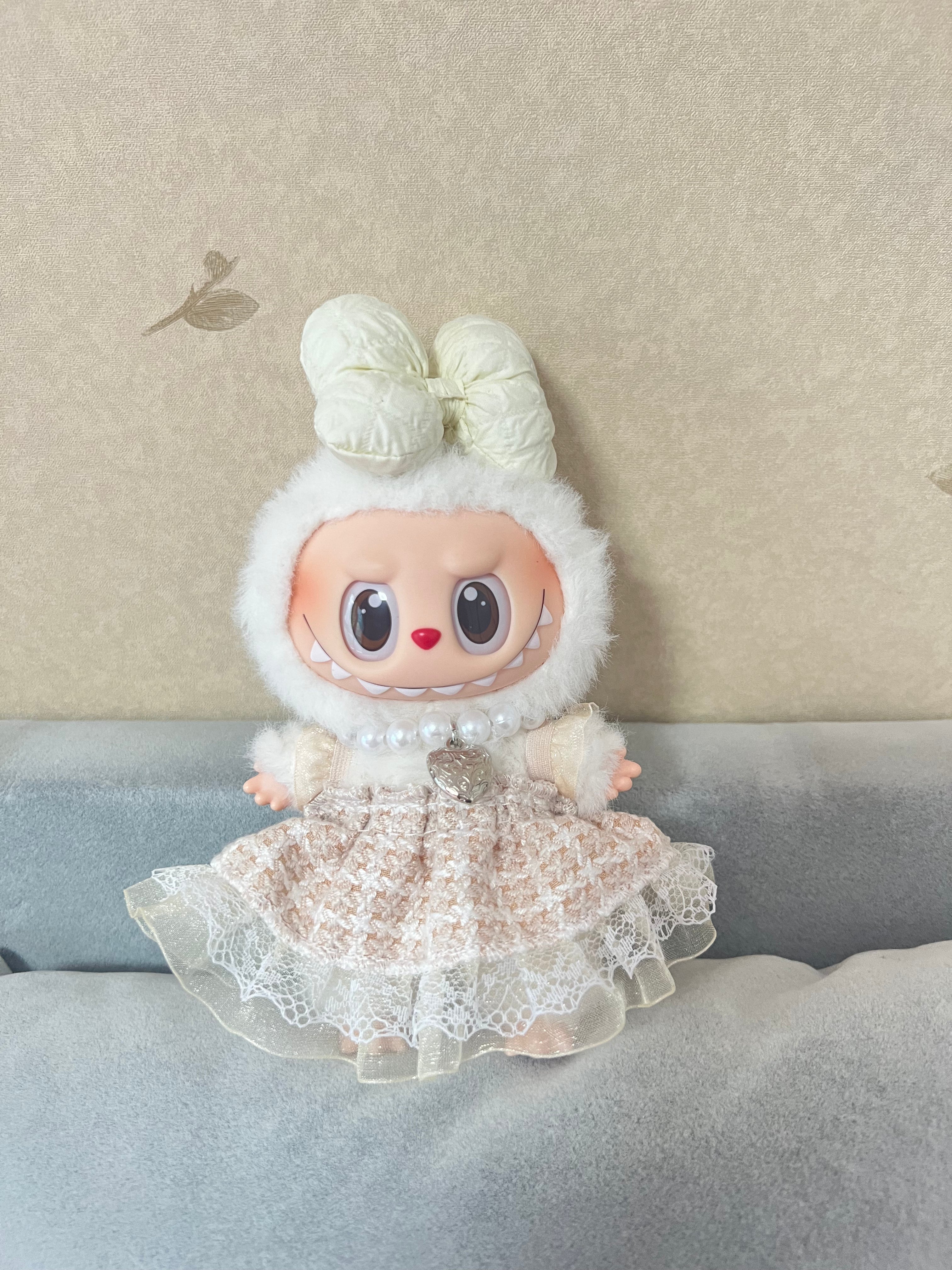 Doll Clothes - Princess Bow Dress Set with Pearl Necklace Doll Outfit