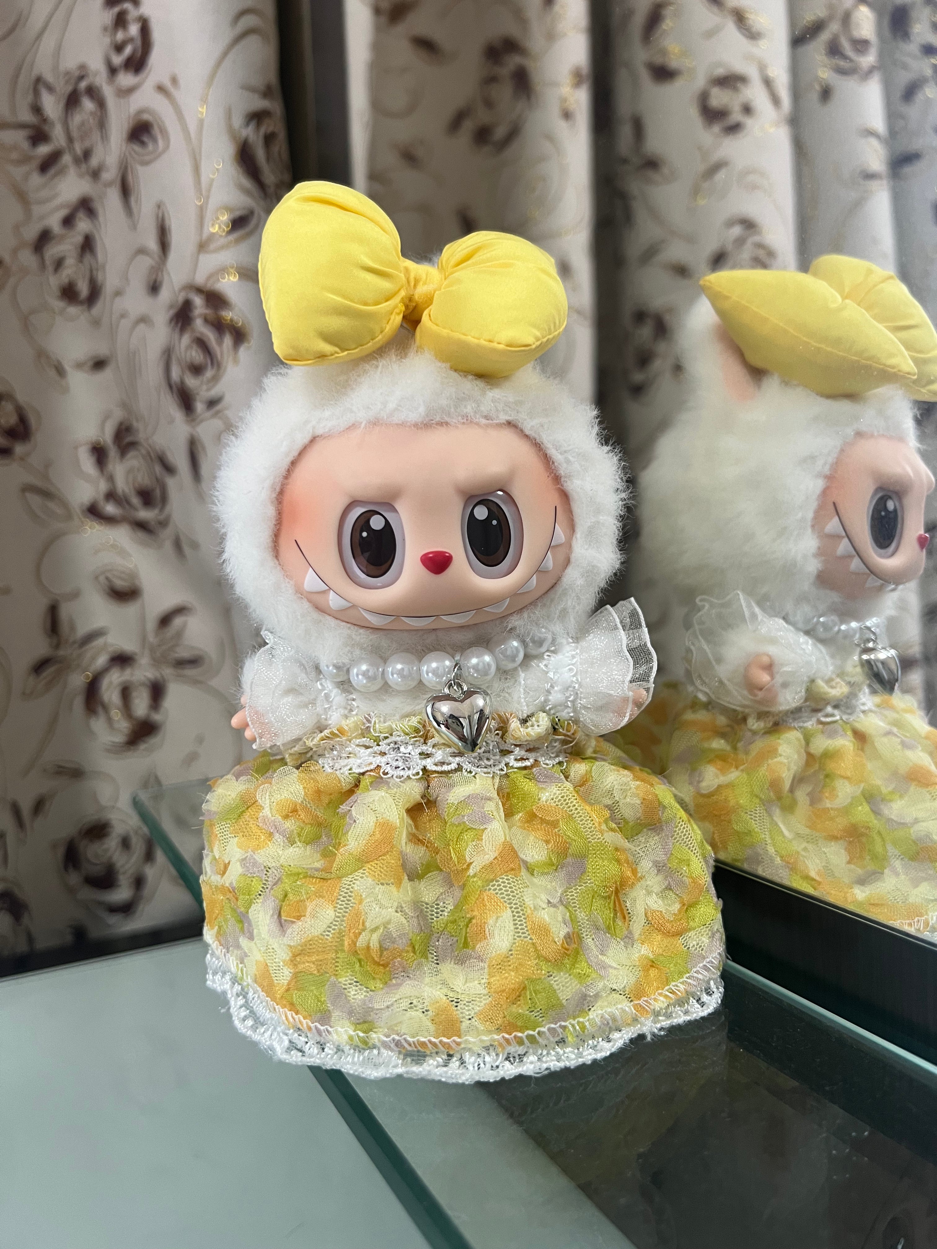 Doll Clothes - Yellow Bow Floral Princess Dress Set Doll Outfit